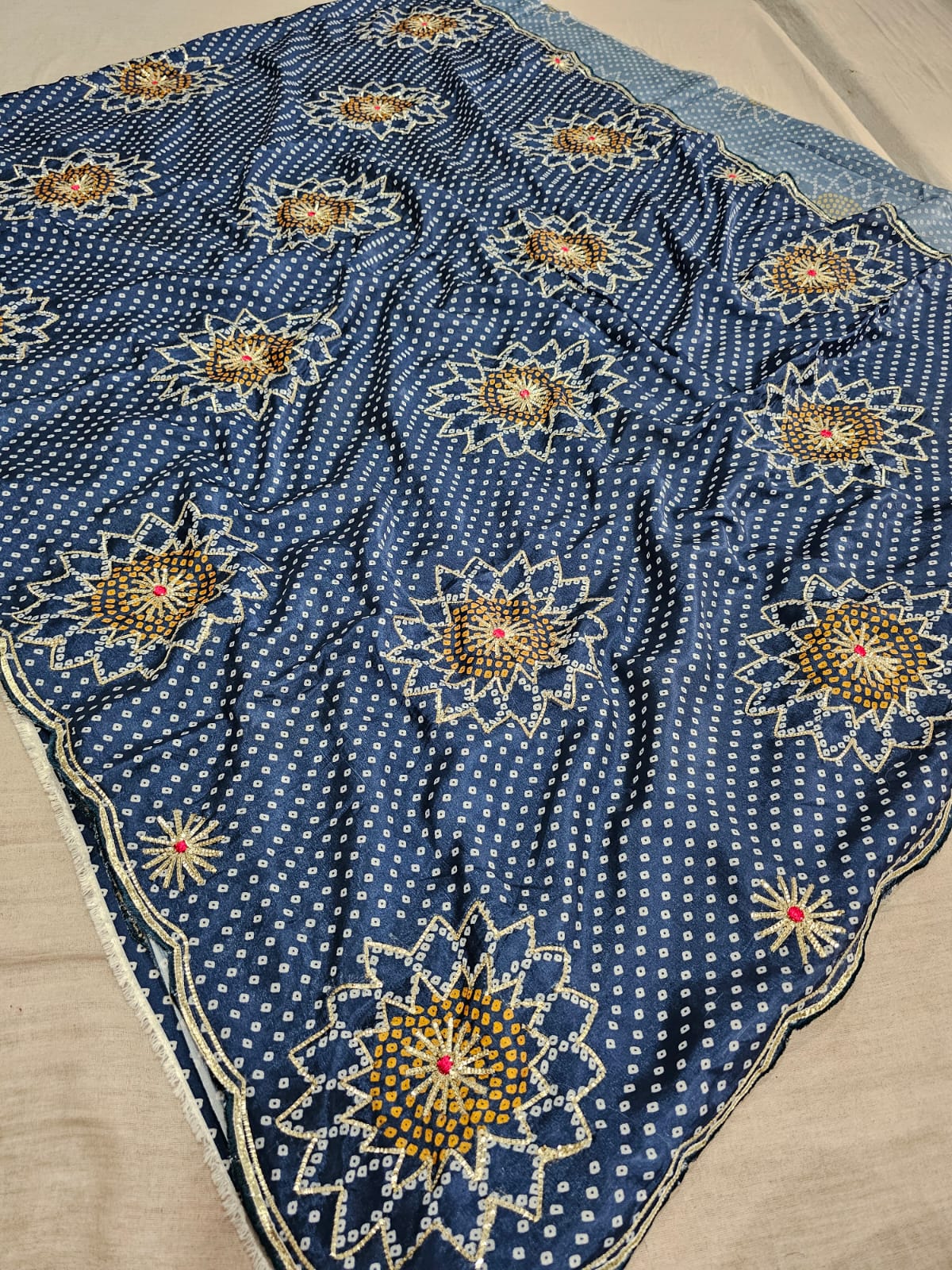 780003 Fancy Designer Semi Party Wear Bandhani Gotta Patti Sarees - blue (665004)