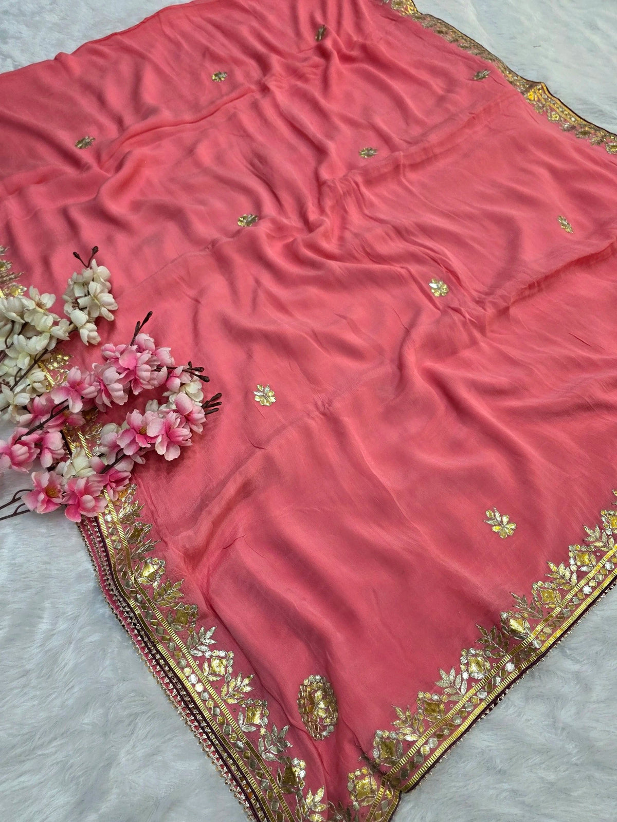 CA1566D Rajasthani Special Gota patti Work Chinon Silk Saree - Pink