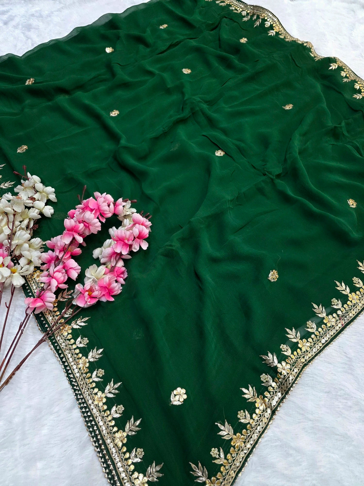 CA1567B Rajasthani Special Gota patti Work Georgette Saree - Green