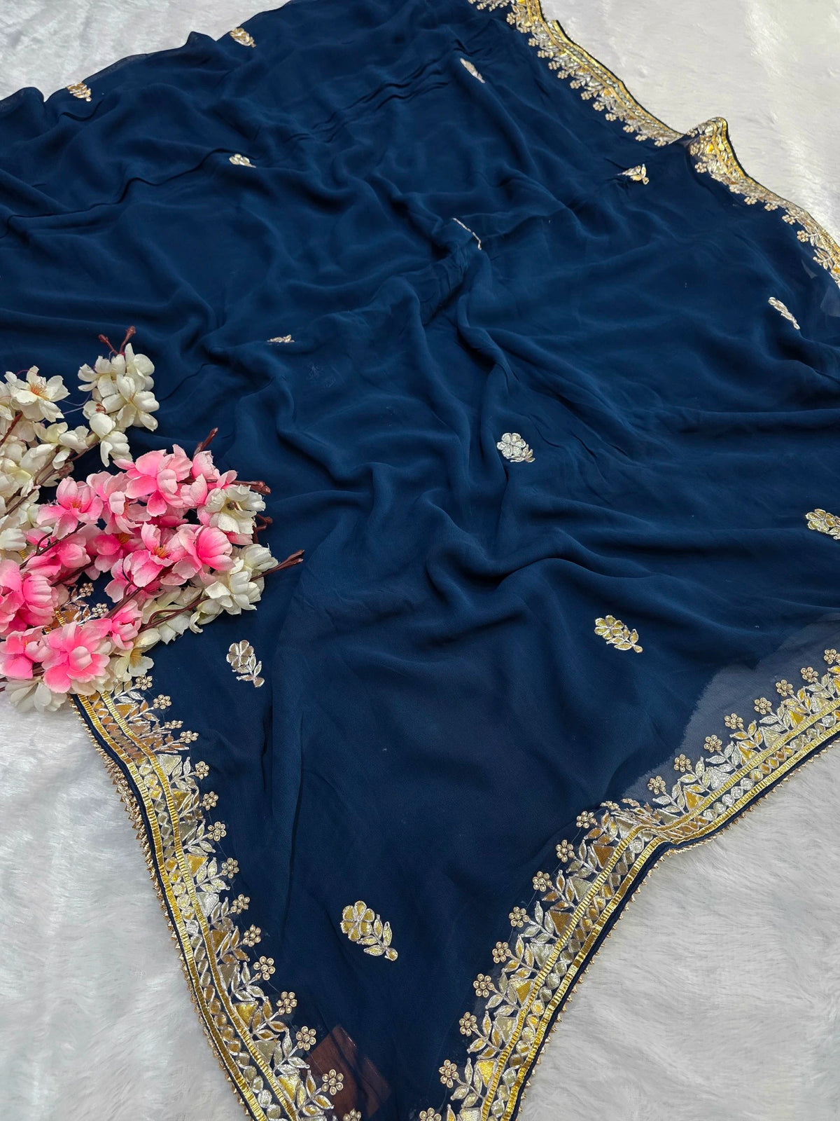 CA1567E Rajasthani Special Gota patti Work Georgette Saree - Blue