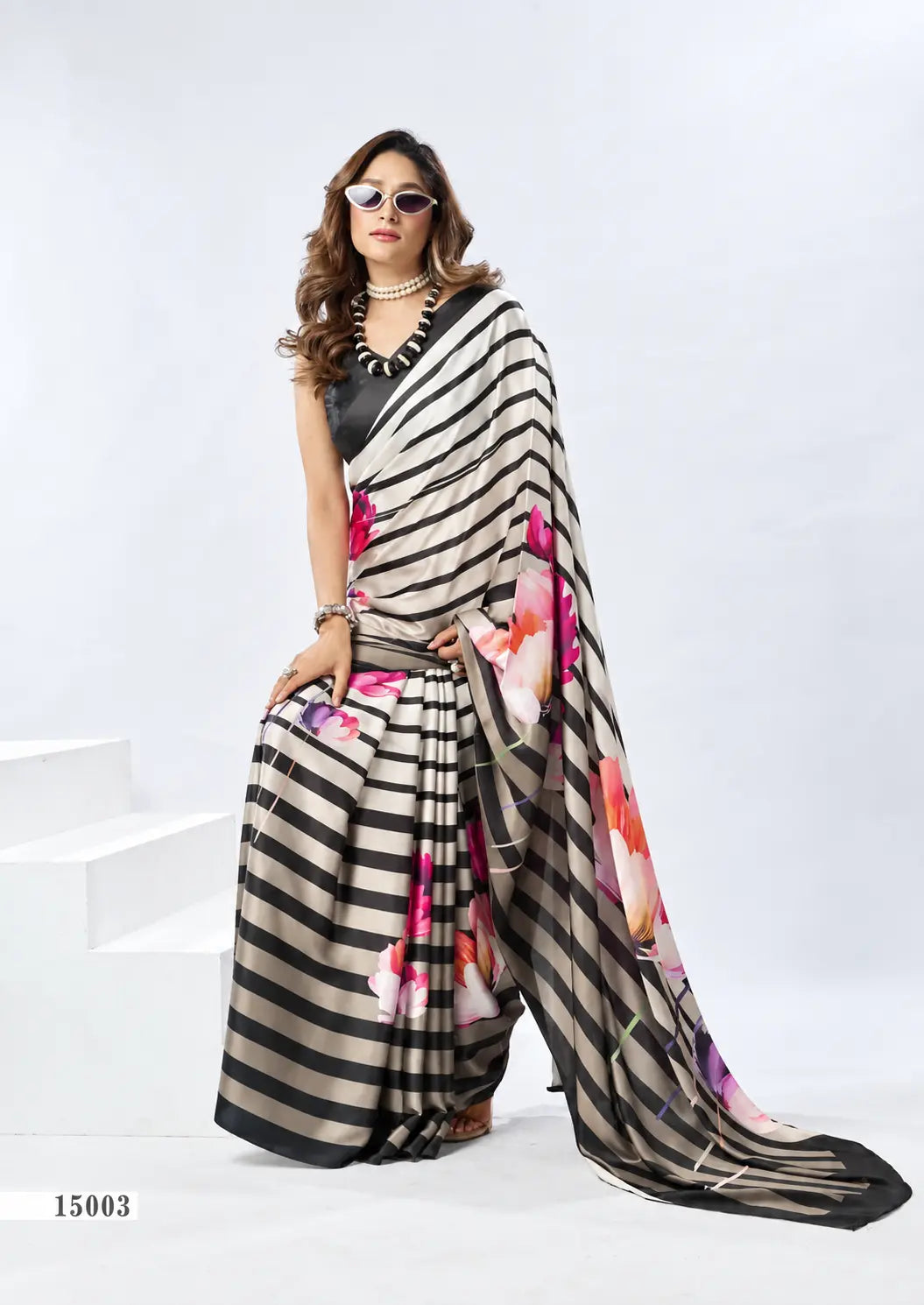 15003 Italian Crepe Silk Bollywood Inspired Digital Print Saree
