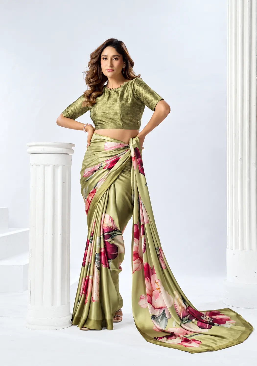 15004 Italian Crepe Silk Bollywood Inspired Digital Print Saree