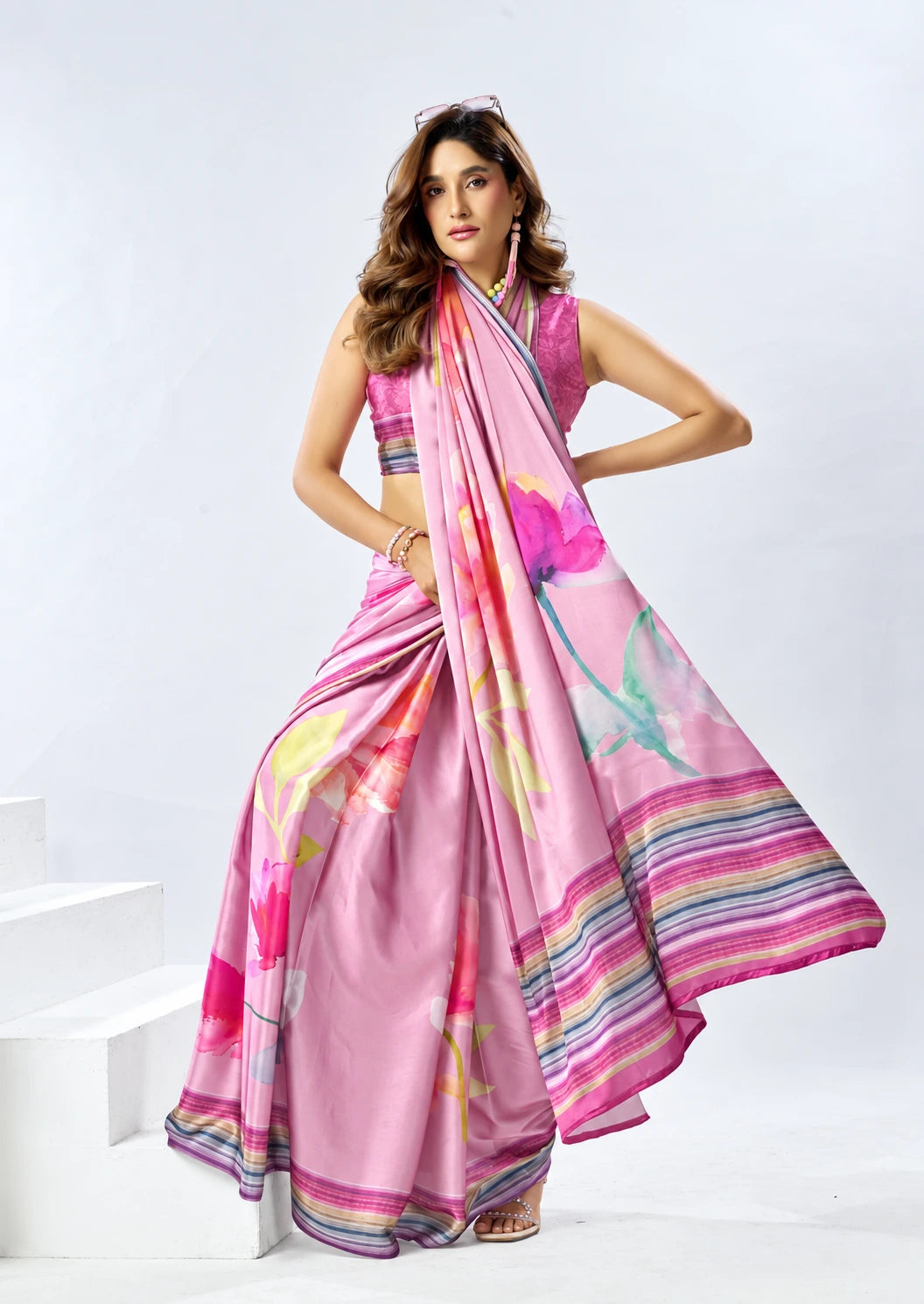 15005 Italian Crepe Silk Bollywood Inspired Digital Print Saree