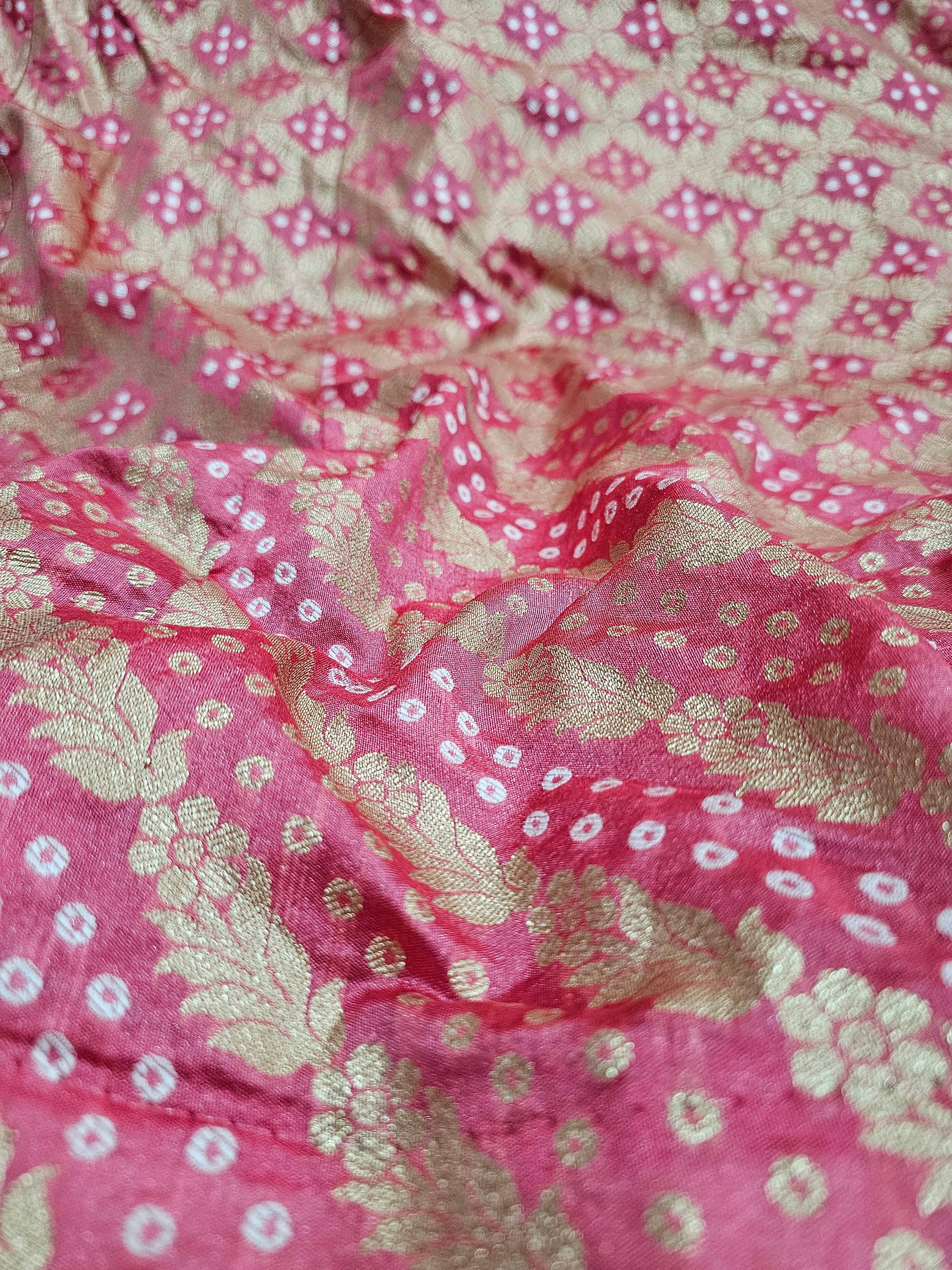 524003 Banarasi Zari Weaving Bandhani Art Silk Lehenga - Peach