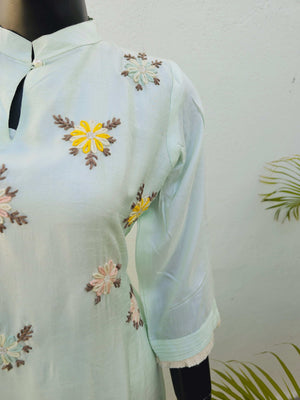 539012 Party Wear Fancy Straight Kurti and organza Dupatta with Hand Embroidery Work