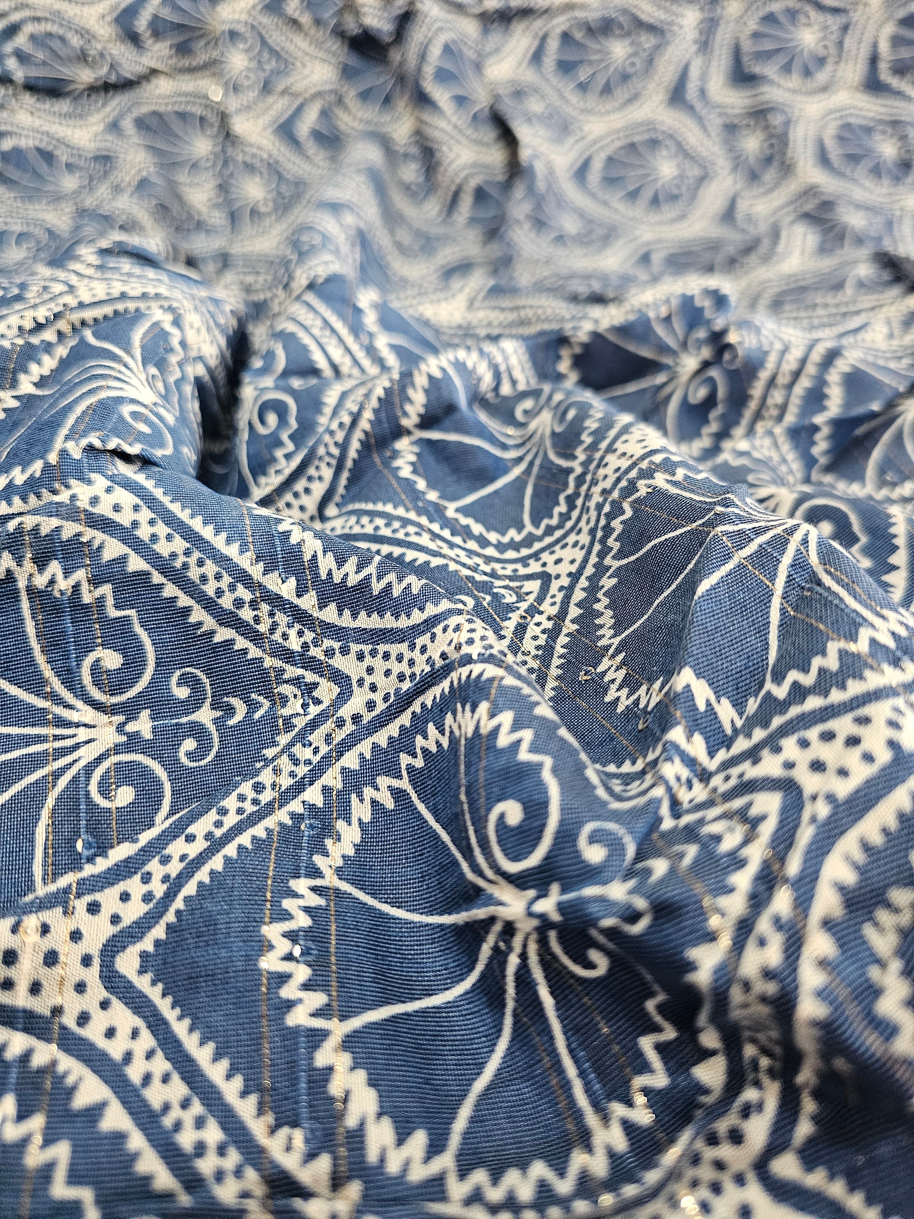 534001 Pure Mul Cotton Ajrakh Print Lehenga With Gota Work - Blue