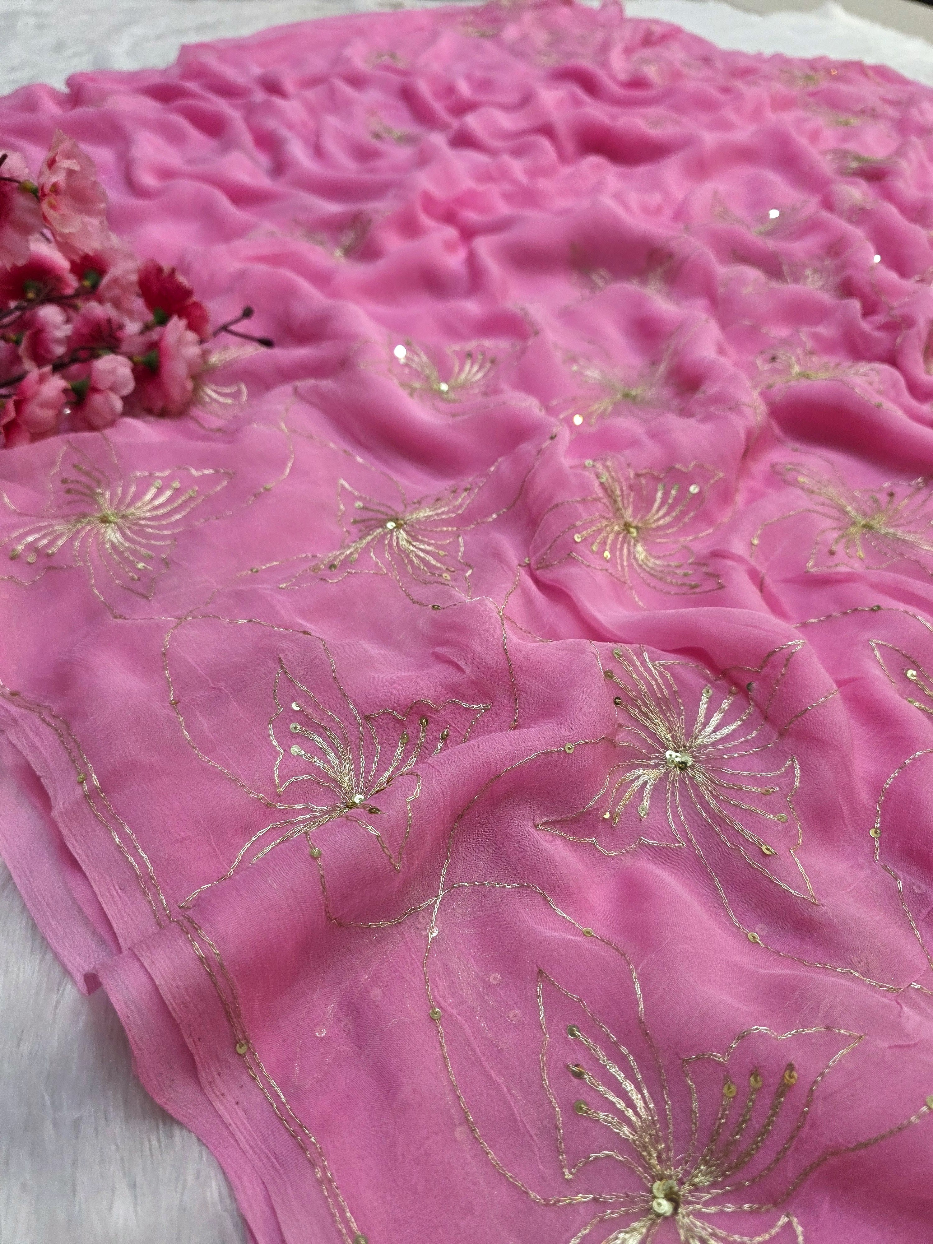 681002 Pure Rajwadi Diamond Chiffon Saree with Designer Work