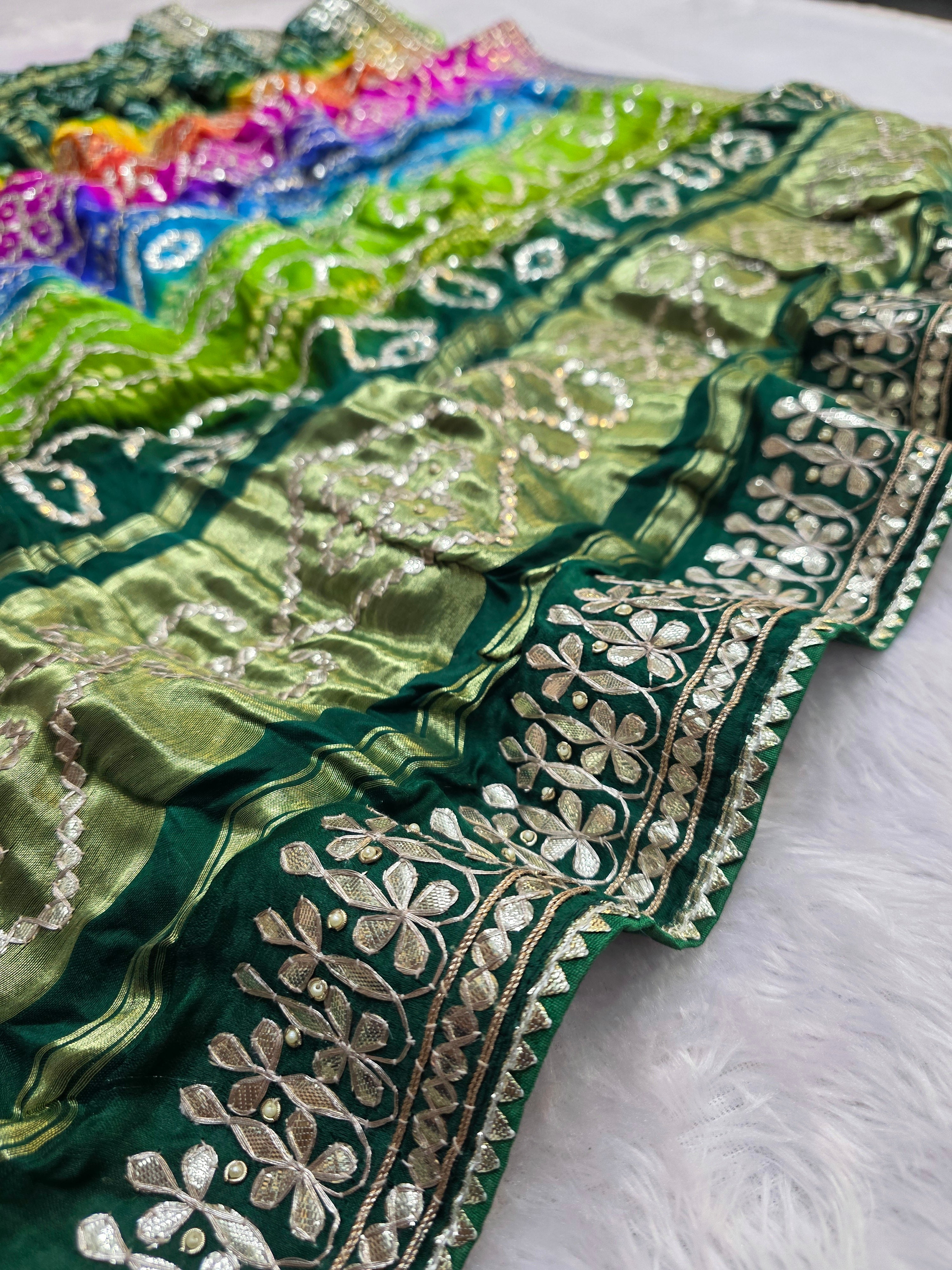 819003 Exclusive Pure Gajji Silk Rajasthani Hand Rai Bandhani Ghatchola Saree With Premium Gotapatti Work