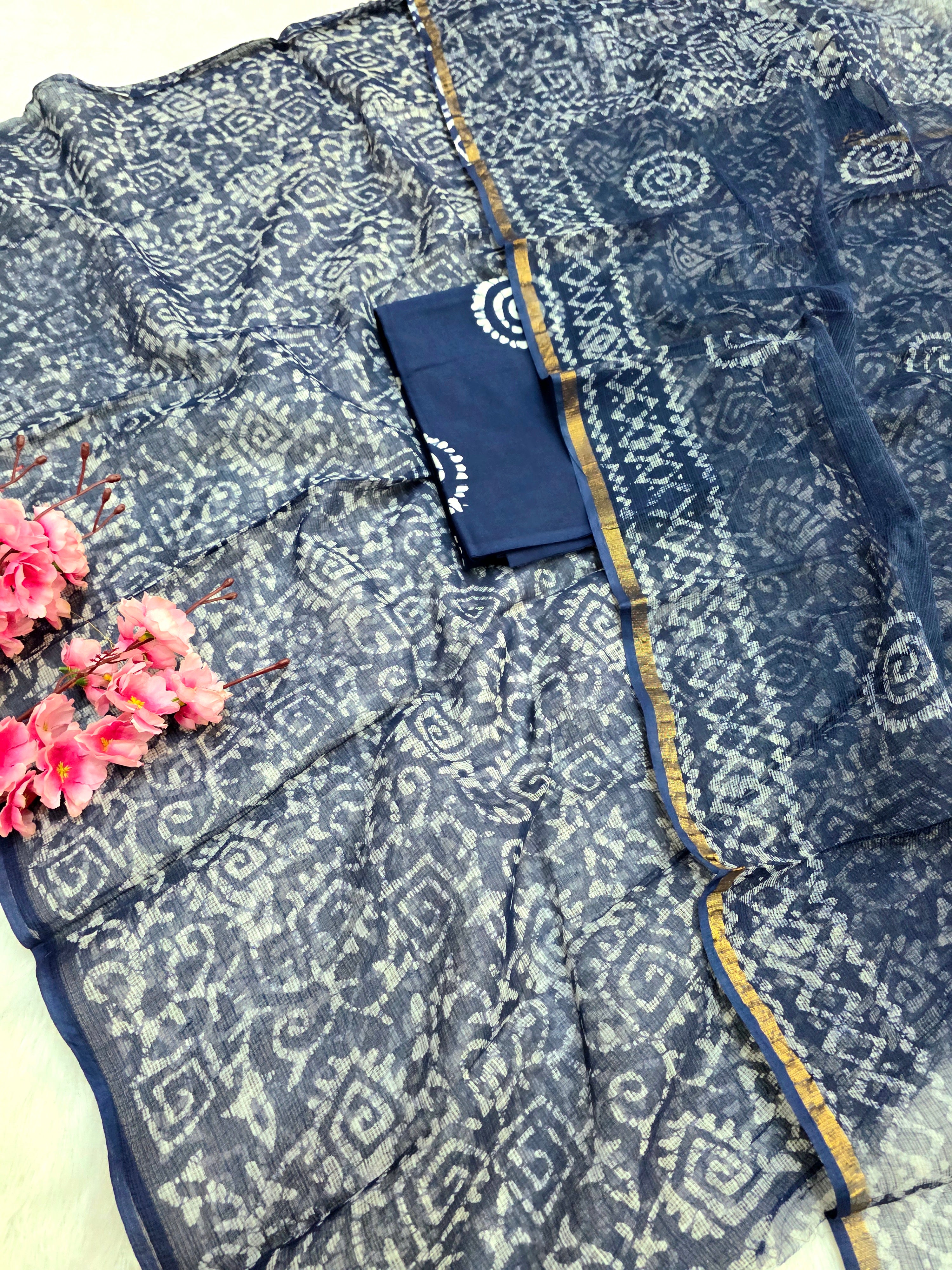 812007 Pure Kota Doria Cotton Handmade Printed Unstitched Suit