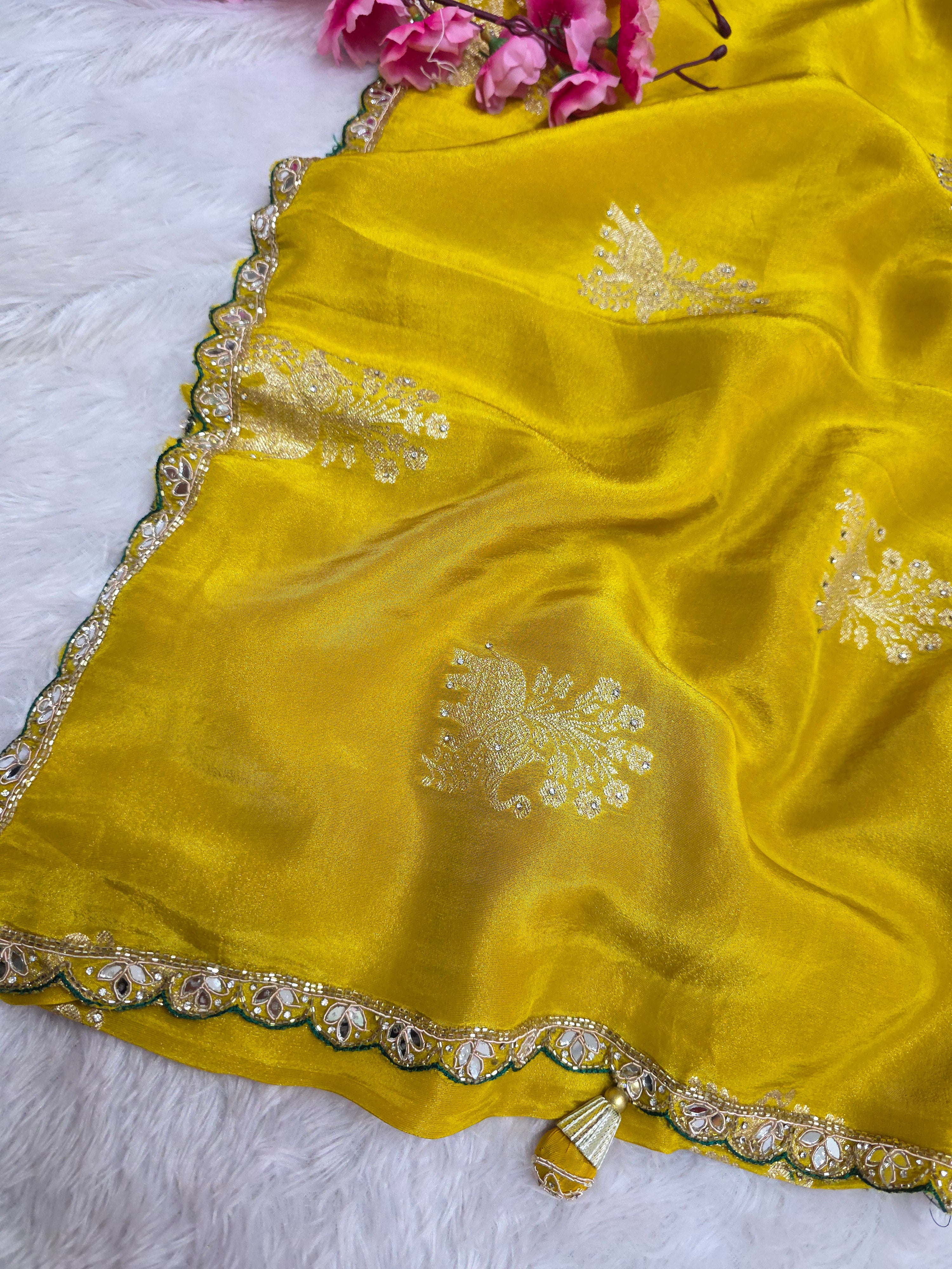 820006 Exclusive Simar Silk Designer Light Weight Yellow Saree With Hand Work