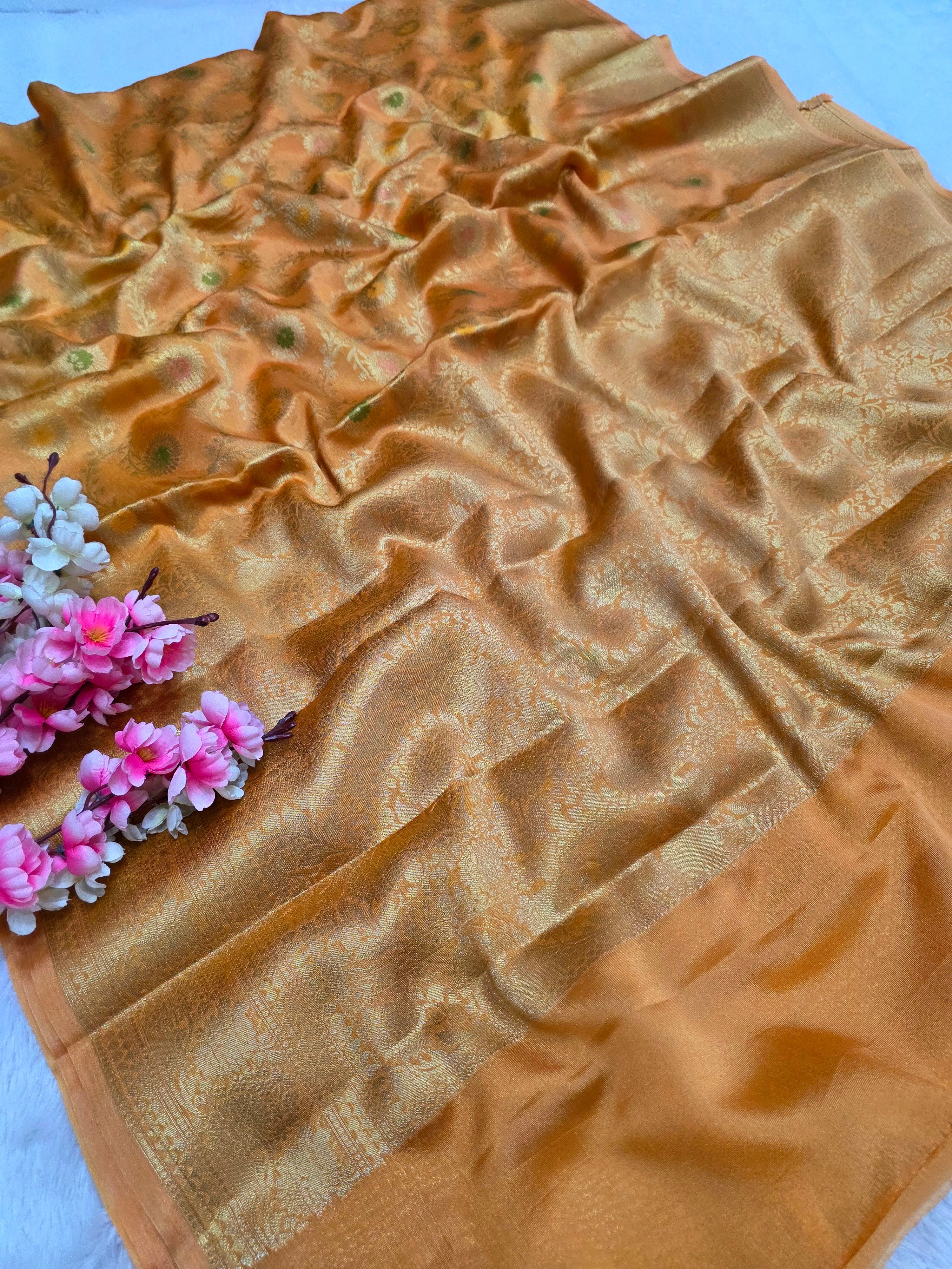 548007 Banarasi Soft Silk Saree with Zari Weaving in All Over Saree