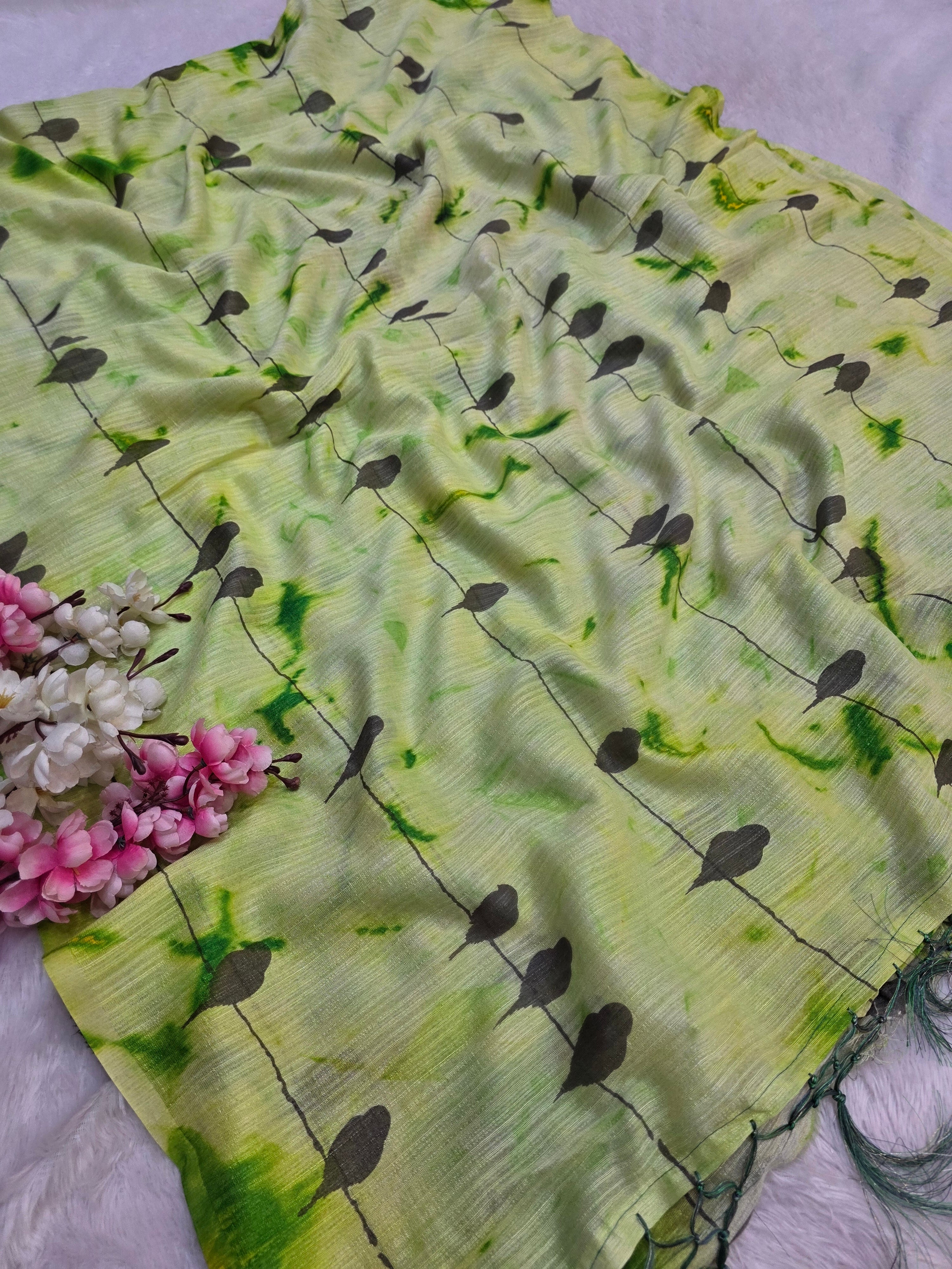 374003 शुद्ध कॉटन प्रिंटेड साड़ी - पीच