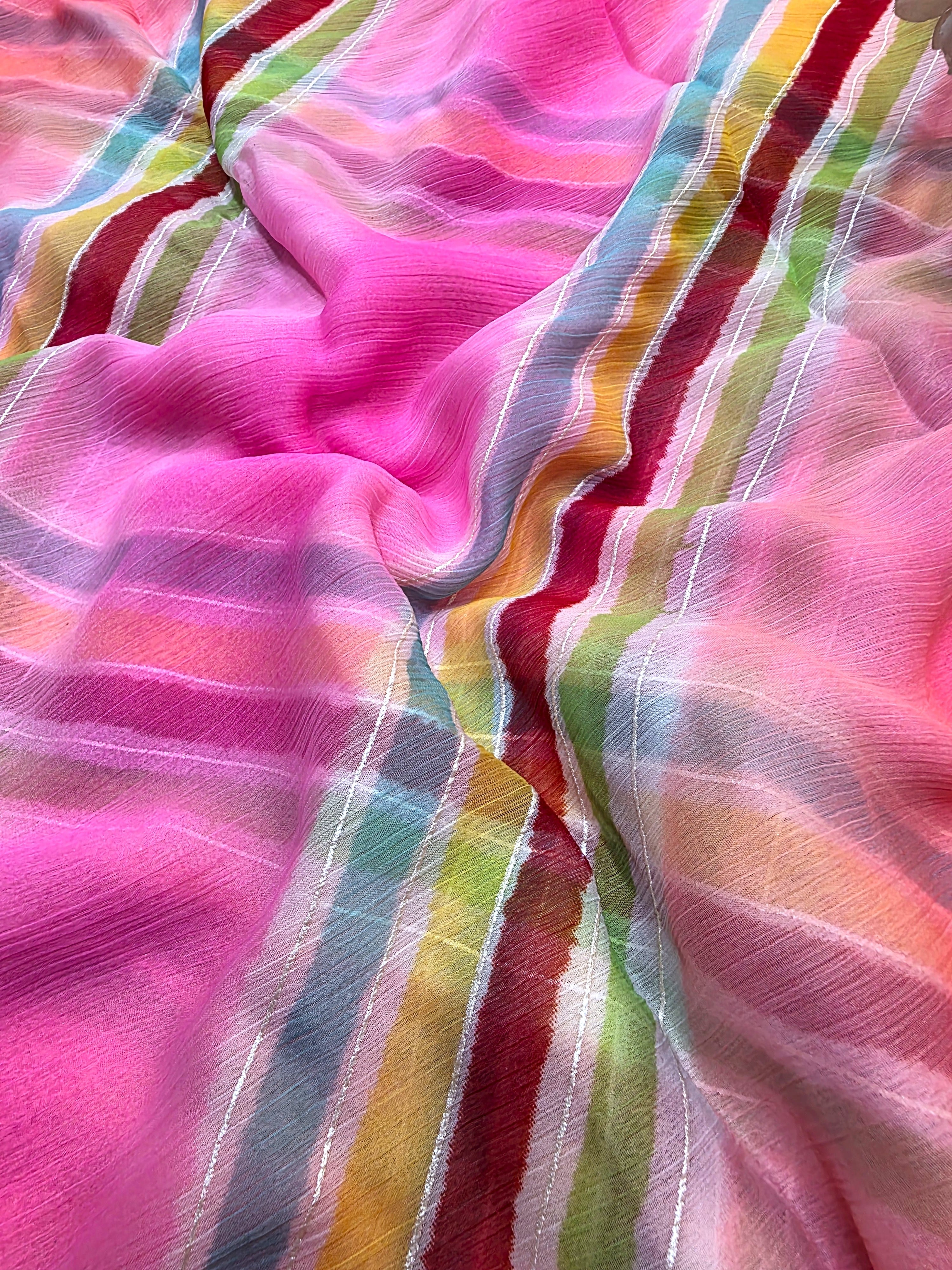 851003 Rajasthani Designer Multicolor Lehriya Chiffon Saree - Pink