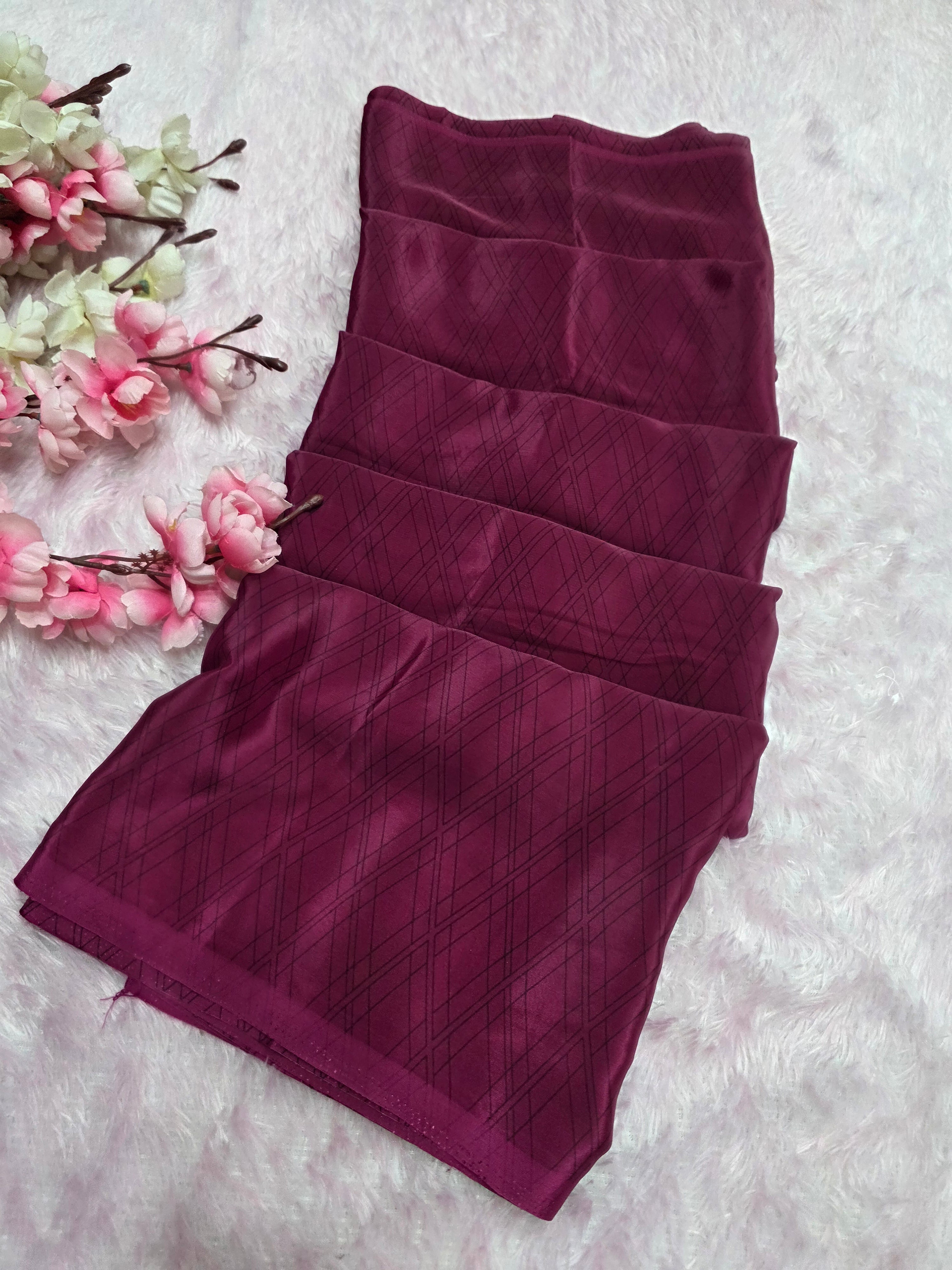 937002 Traditional Ajrakh Print Satin Silk Saree - Wine