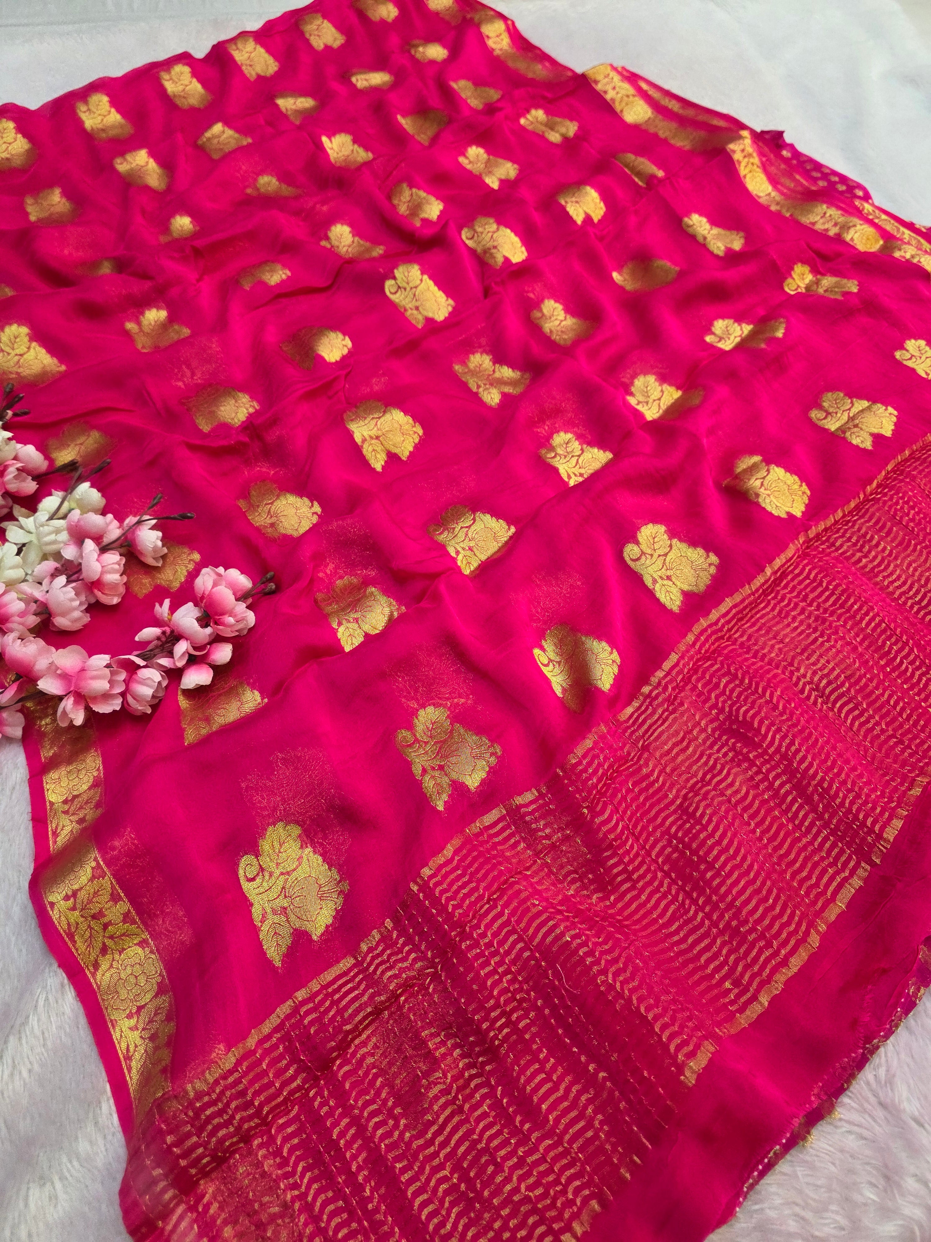 2463 Beautiful Soft Kolkata Chinon Silk Zari Weaving Rani Saree