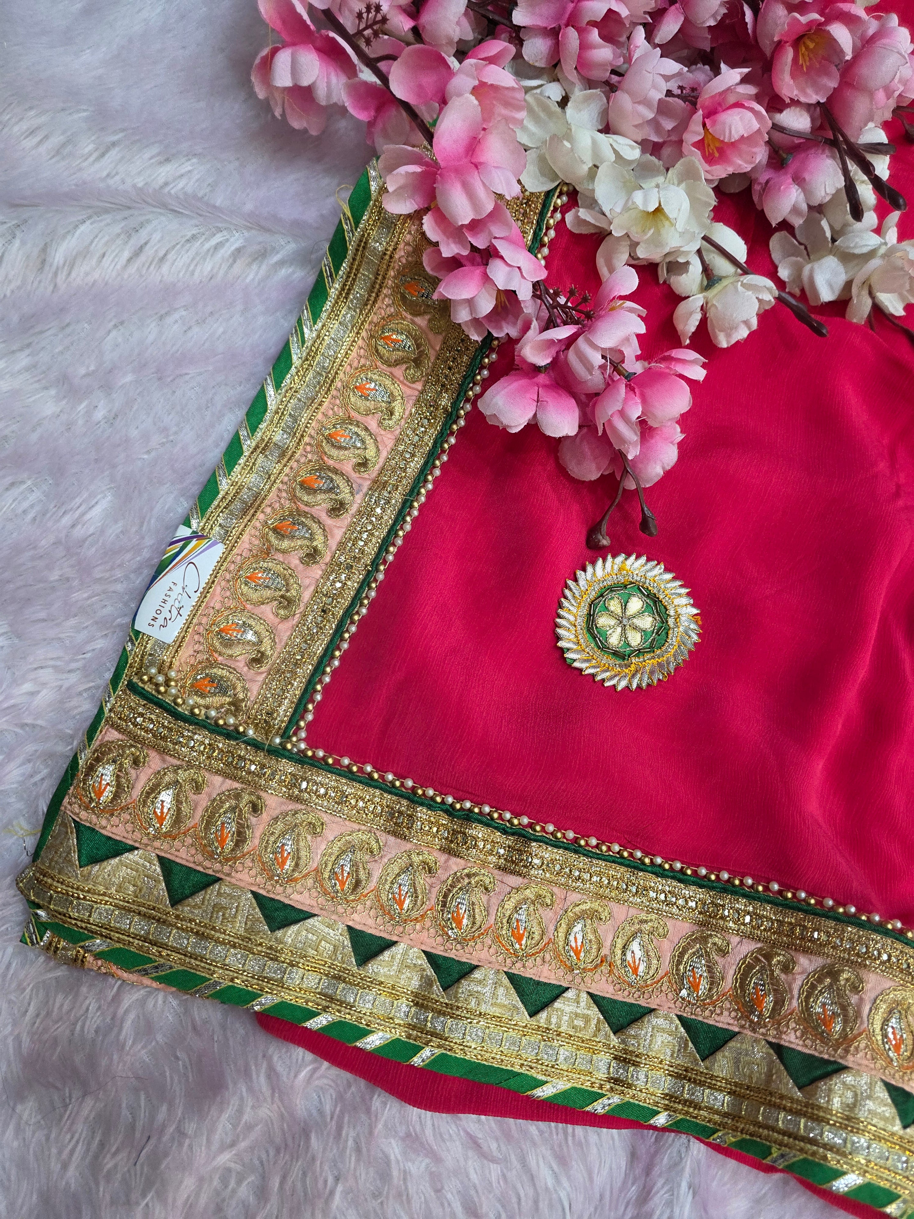 505011 Beautiful Rajasthani Gotapatti Work Pure Chinon Silk Saree