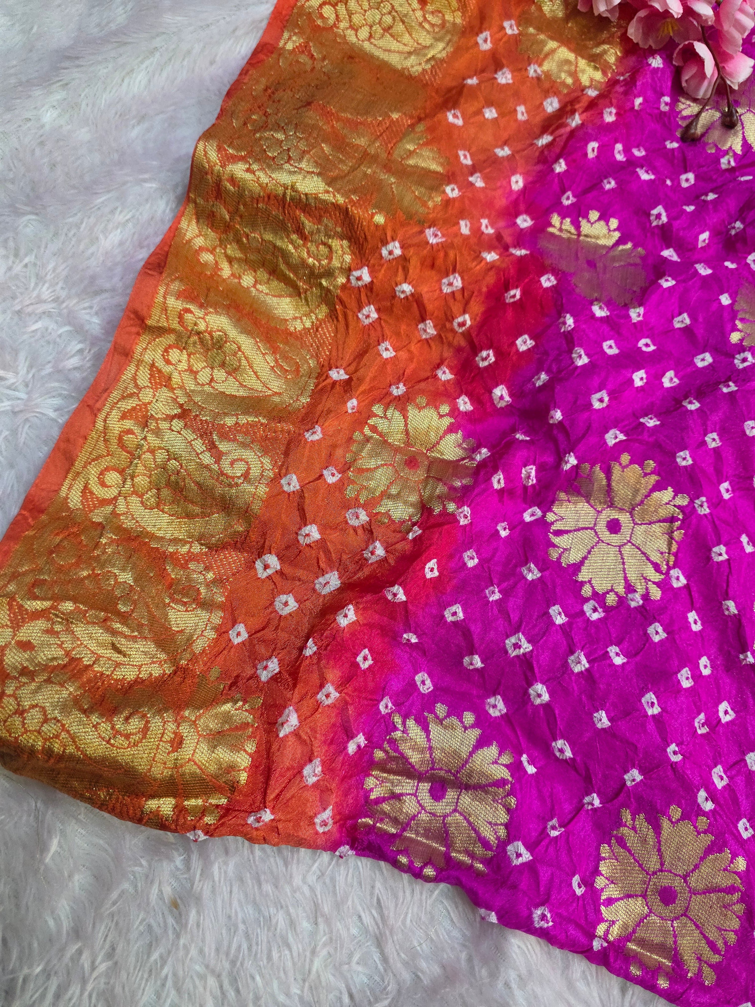 3414 Beautiful Rajasthani Hand Bandhani SIlk Saree with Zari Weaving