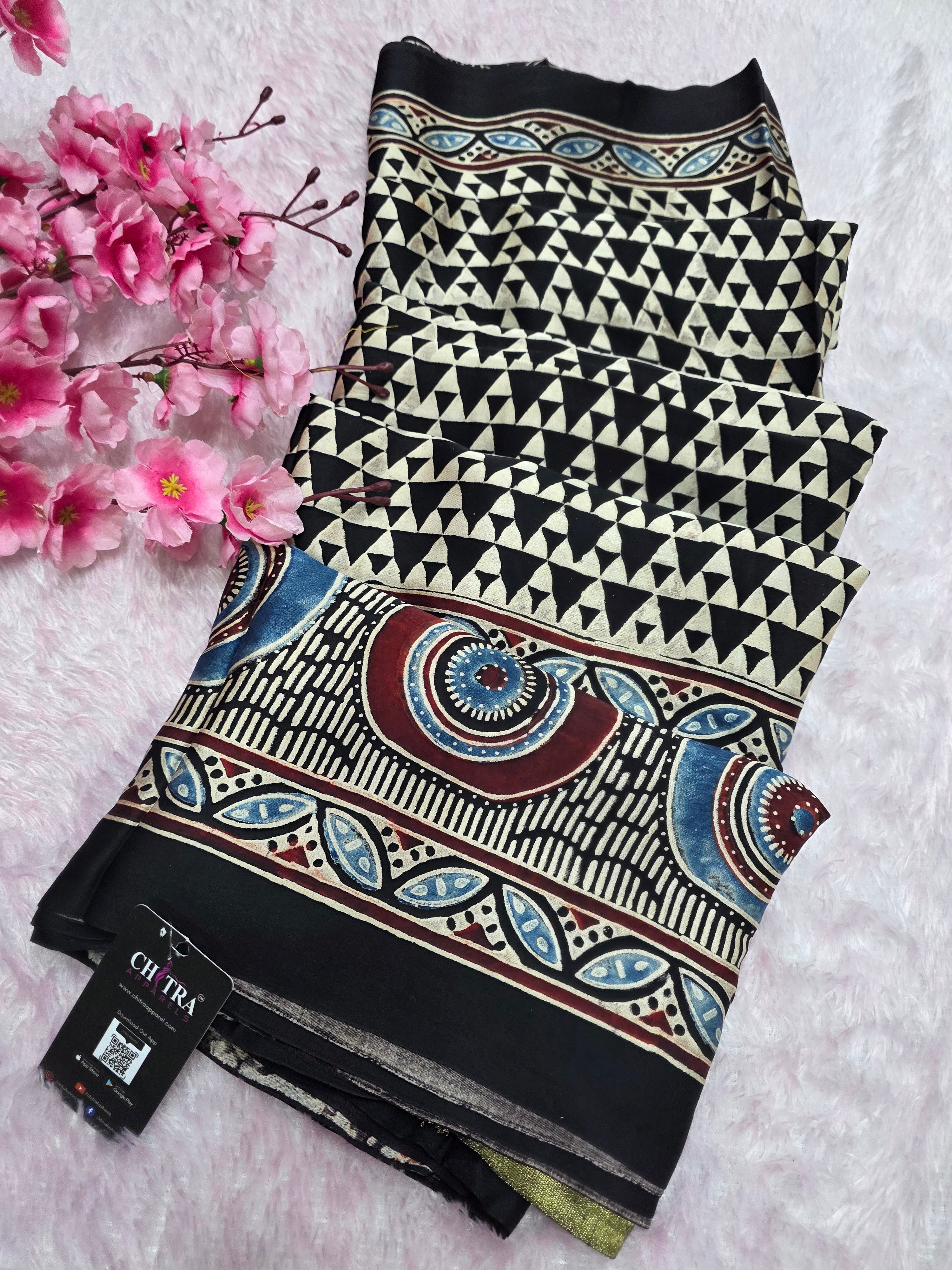 941004 Authentic Ajrakh Print Pure Modal Silk Saree with Zari Pallu