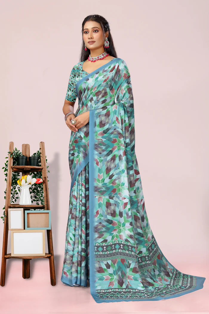 904005 Royal Feel Digital Print Soft Italian Crepe Silk Saree