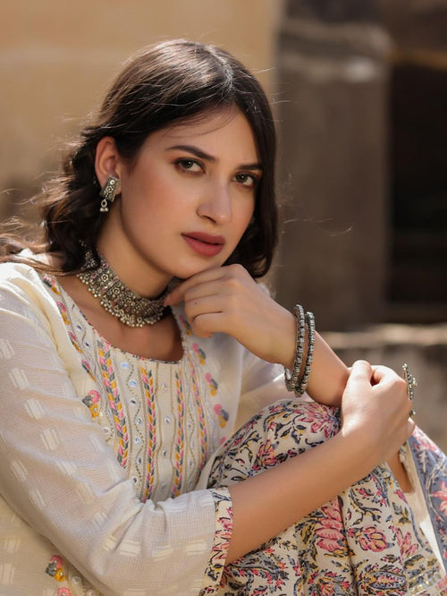 Ivory Shot Kurta with Sharara With Dupatta - 10054