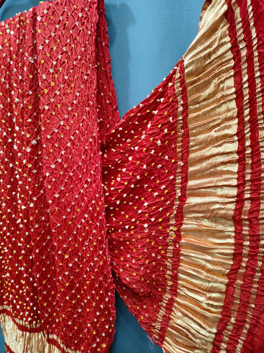 393001 Pure Gajji Silk Hand Bandhani Dupatta - Red
