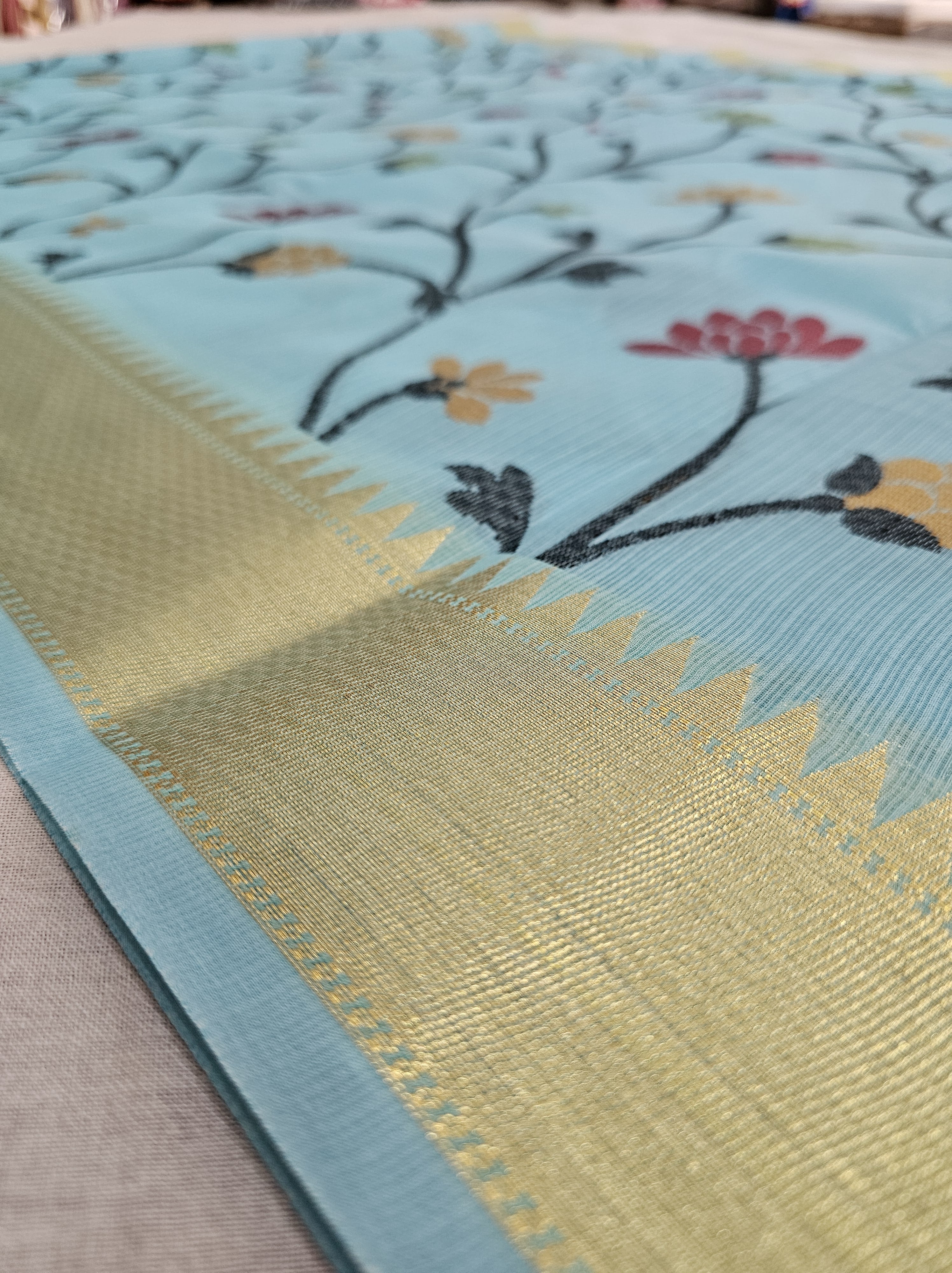 550002 Banarasi Soft Silk Saree With Resham Weaving - Sky Blue