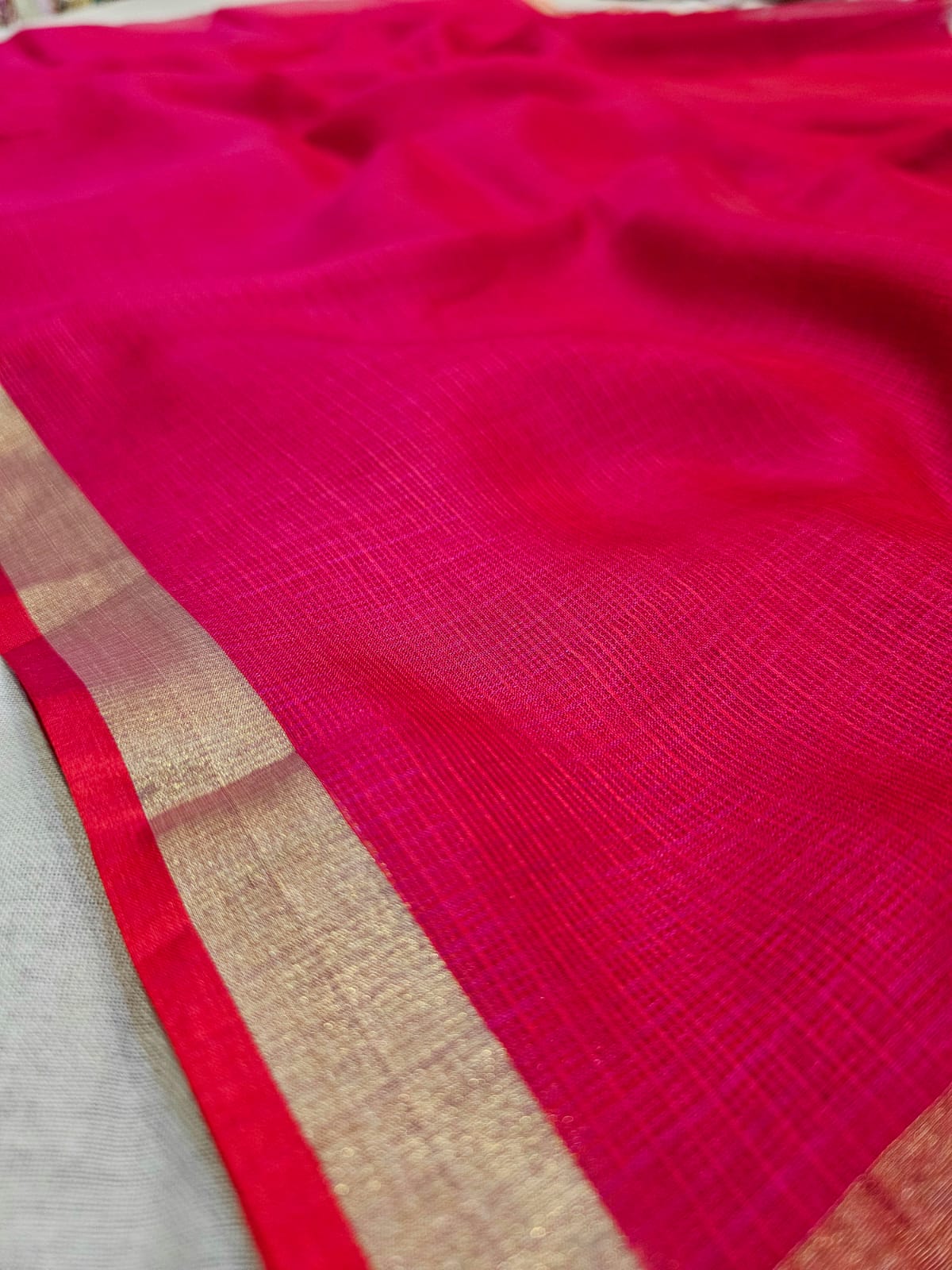 738009 Pure Kota Doria Silk Plain Saree with 1