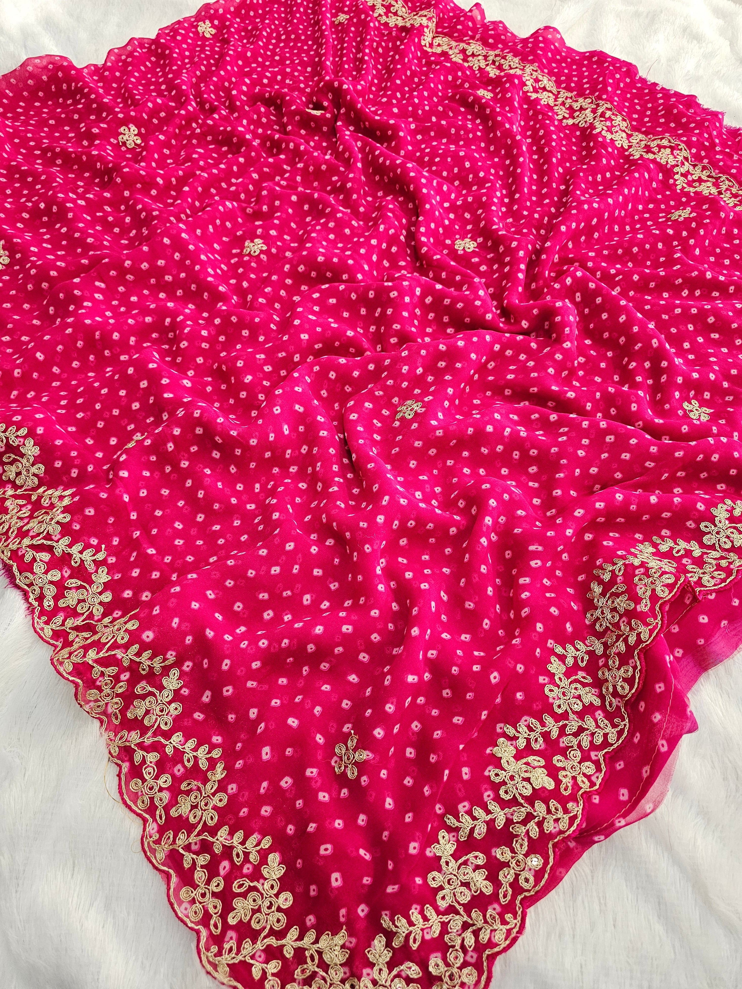 760001 Traditional Pita Work Border Bandhani Saree