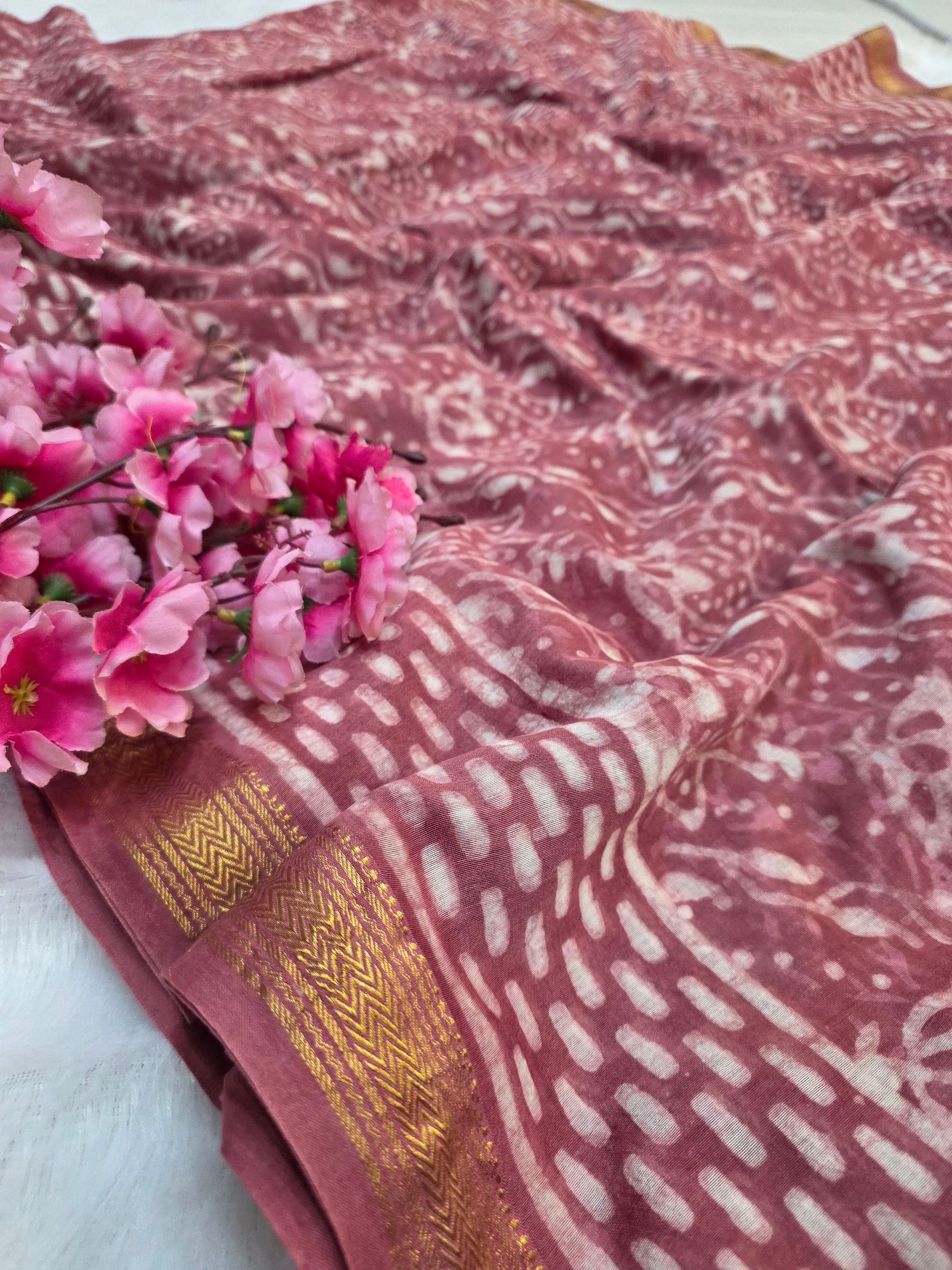 794001 Pure Chanderi Cotton Silk Handblocked Printed Saree with Maheshwari Border