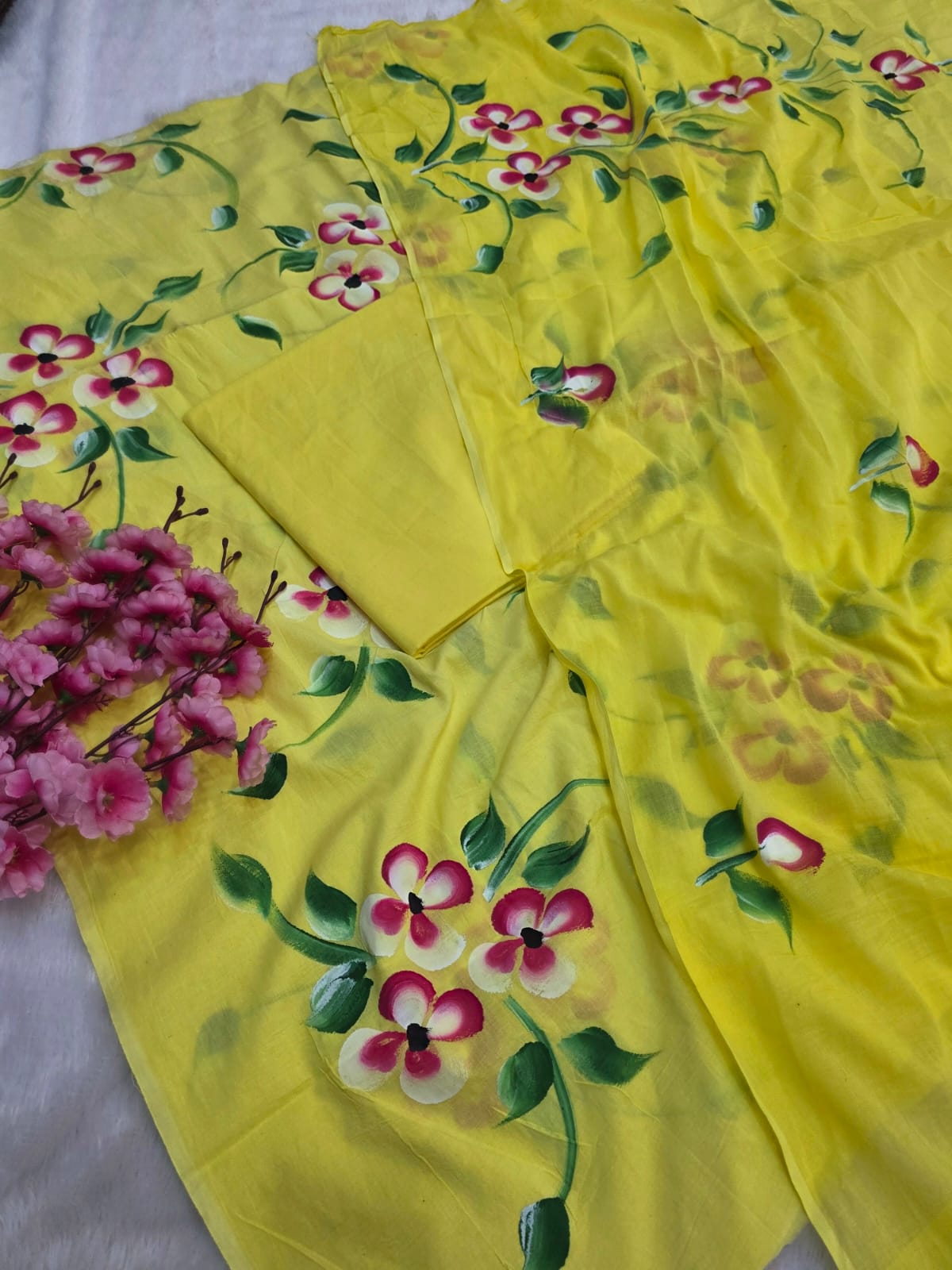 804014 Pure Malmal Cotton Handpainted Unstitched Suit