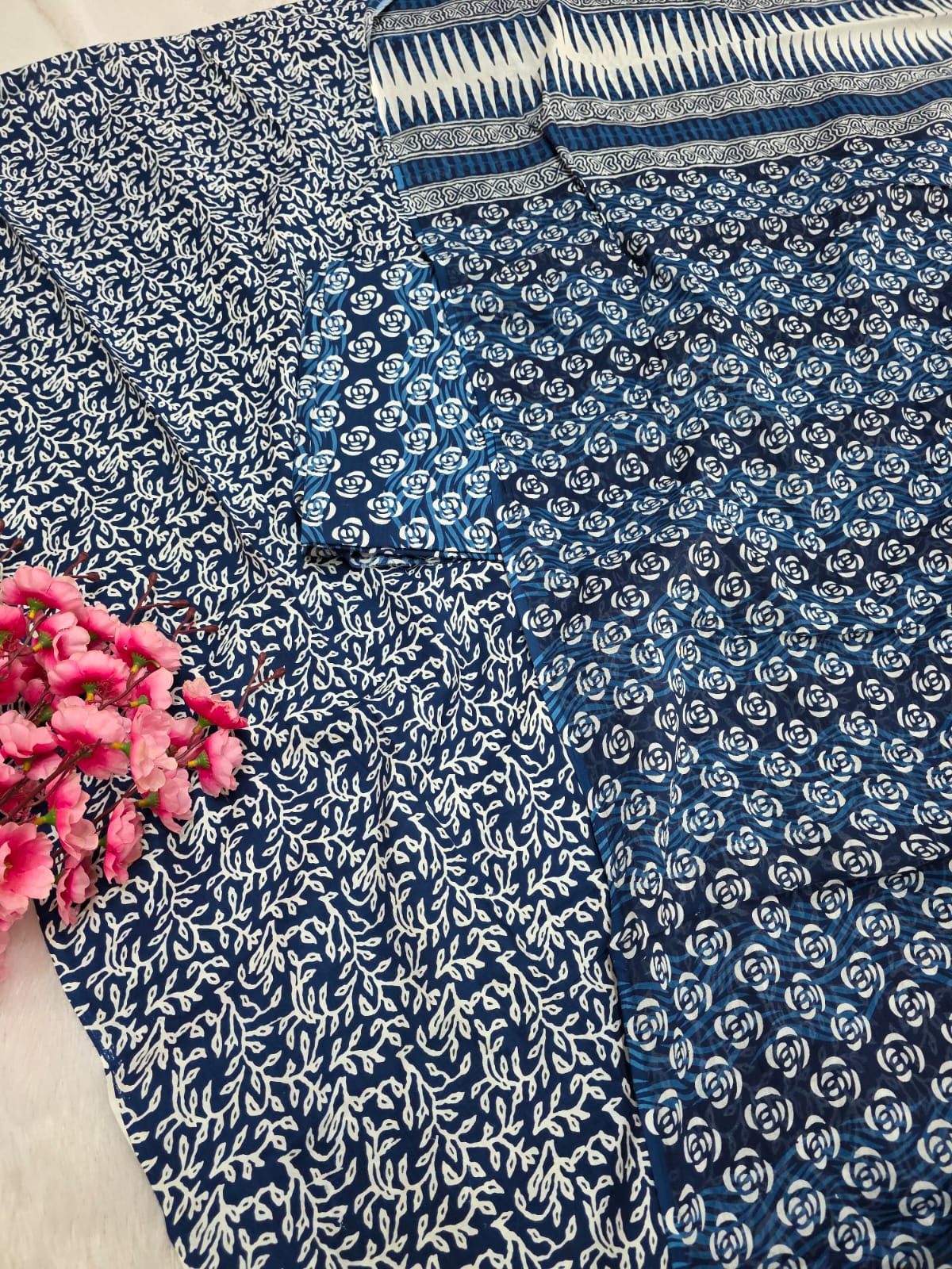 804009 Pure Malmal Cotton Hand Block Print Unstitched Suit