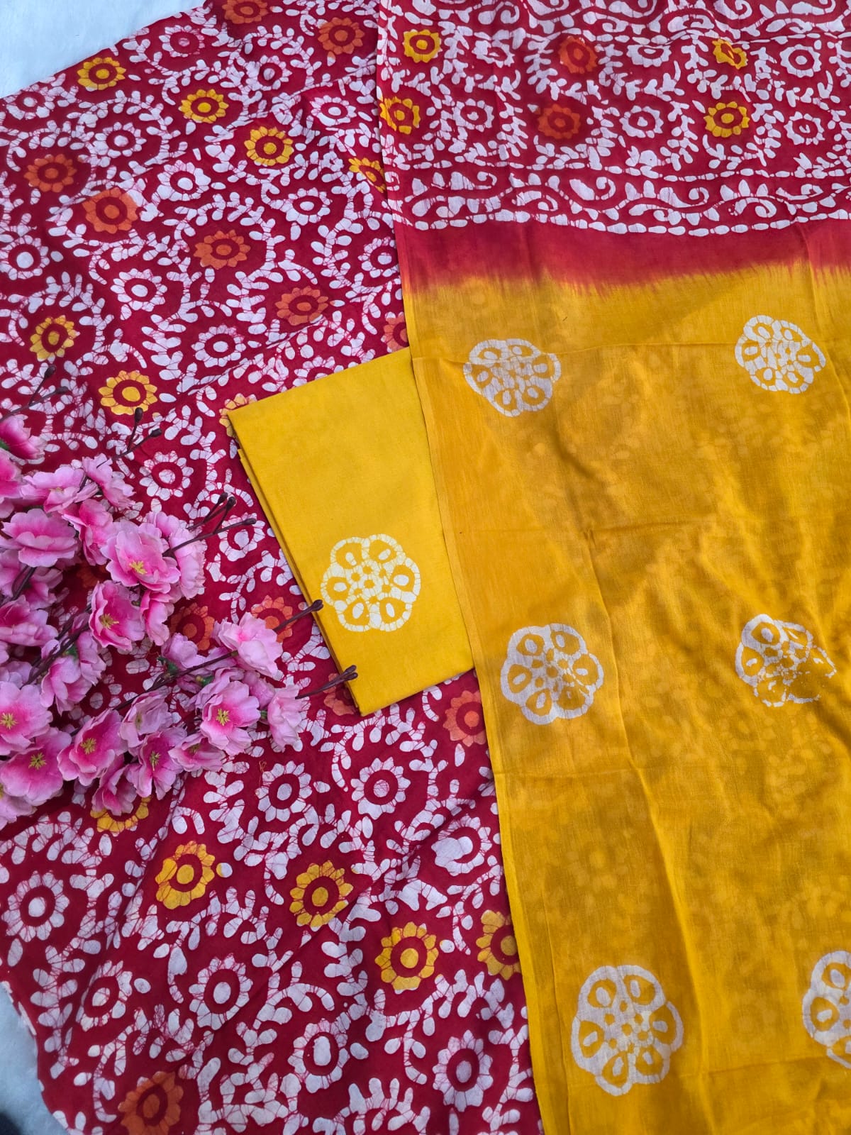 804001 Pure Malmal Cotton Hand Block Print Unstitched Suit