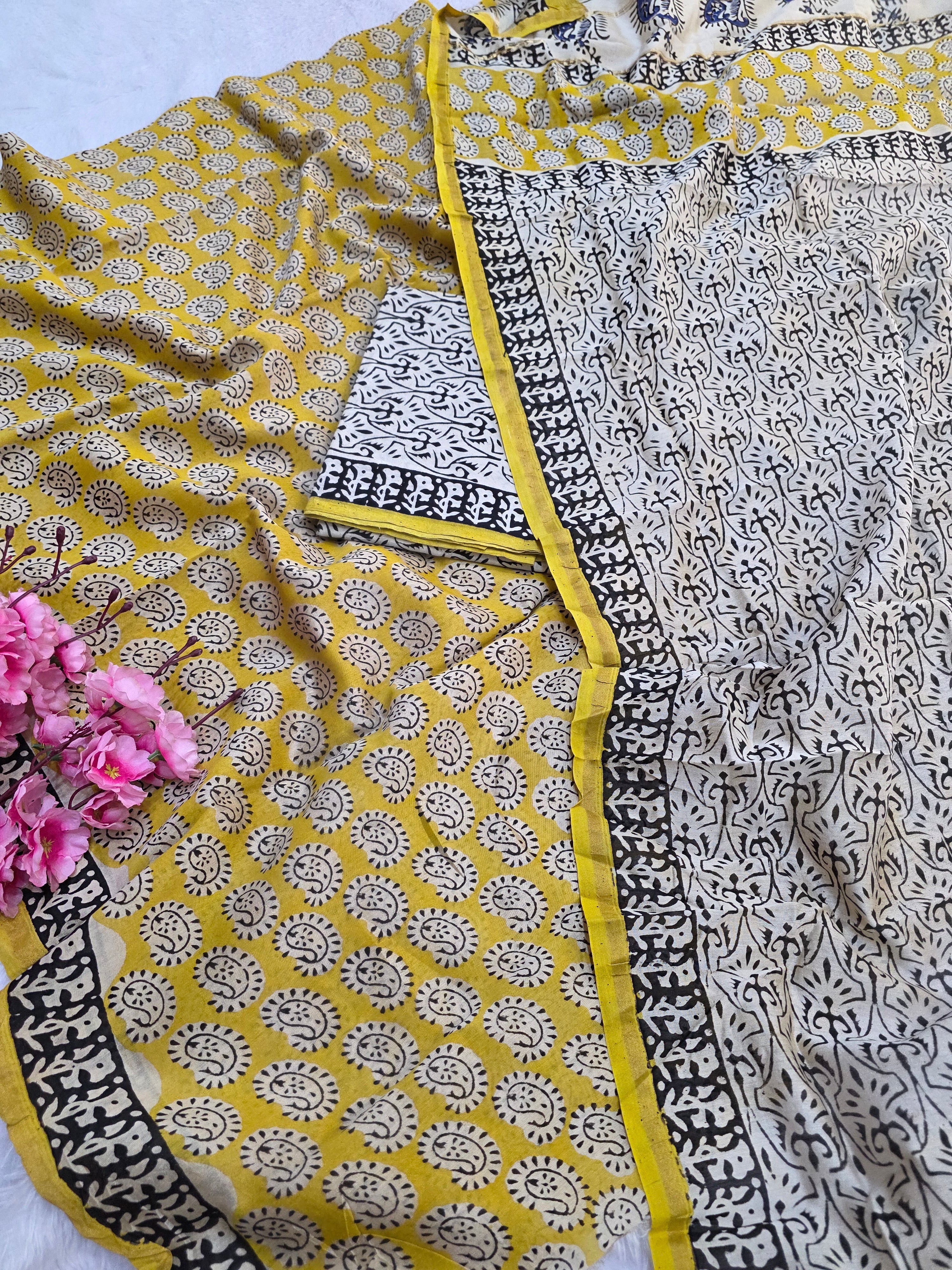 812010 Pure Chanderi Cotton Silk Handmade Print Unstitched Suit