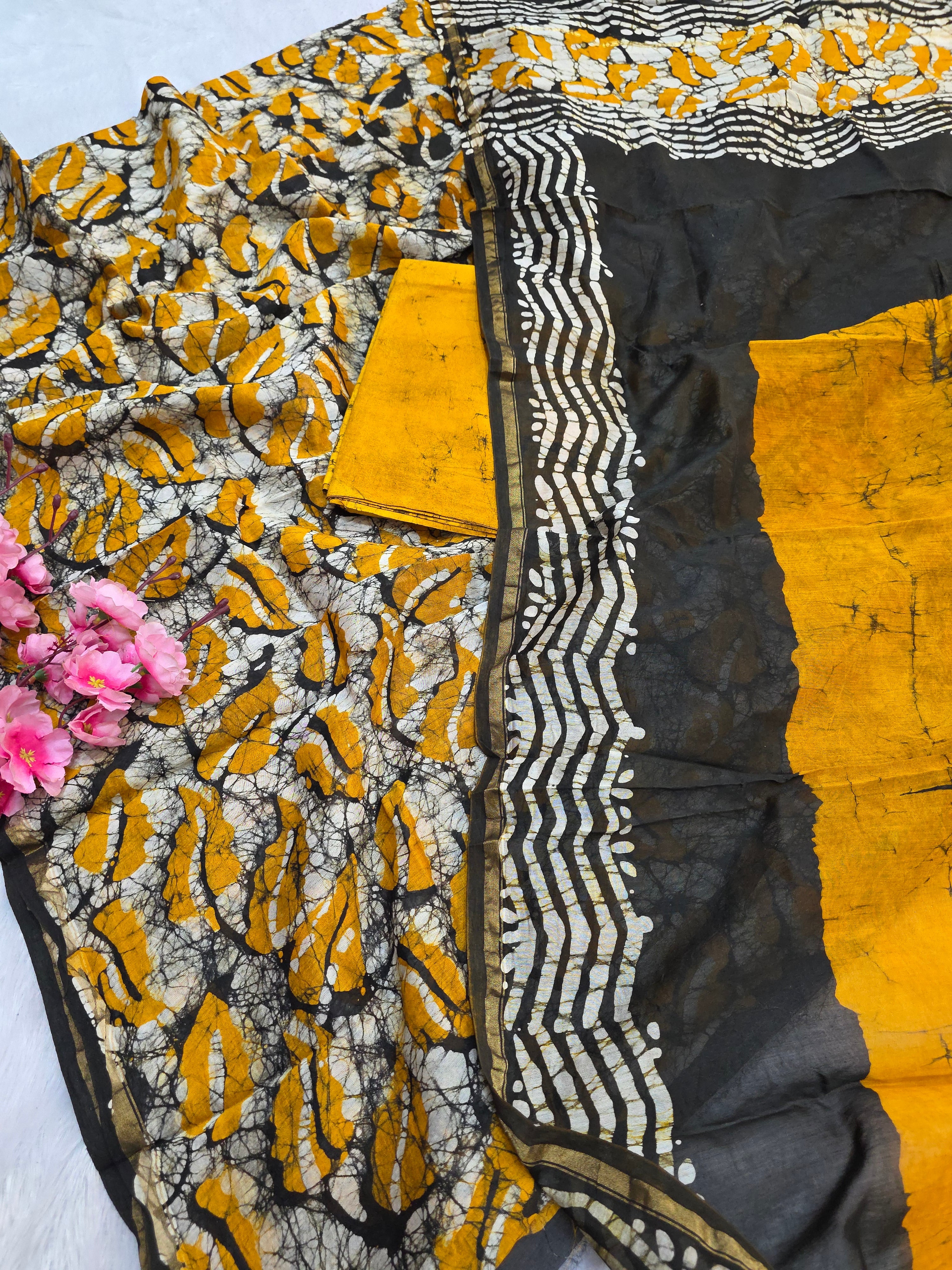 812008 Pure Chanderi Cotton Silk Handmade Print Unstitched Suit