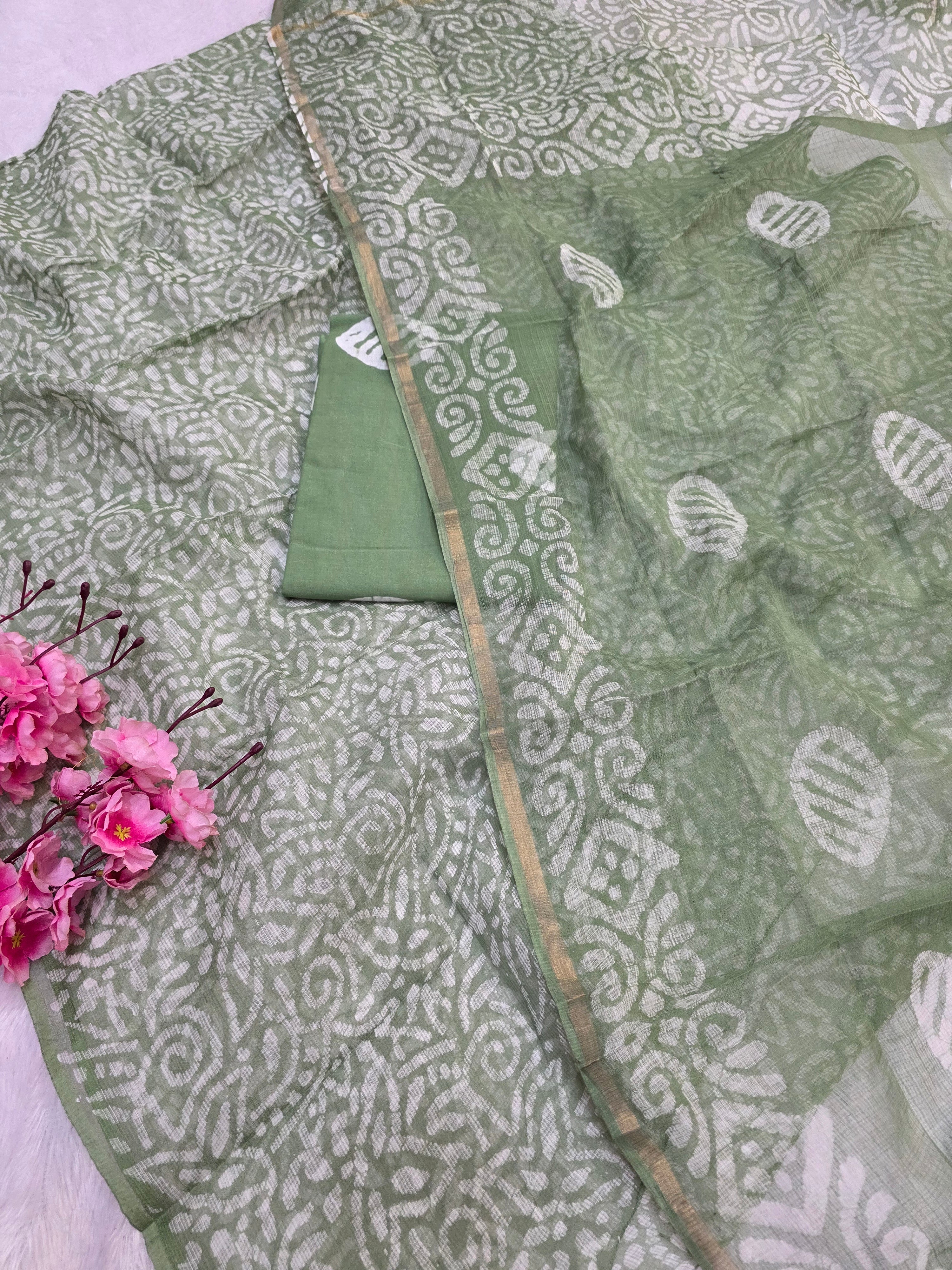 812004 Pure Kota Doria Cotton Handmade Printed Unstitched Suit