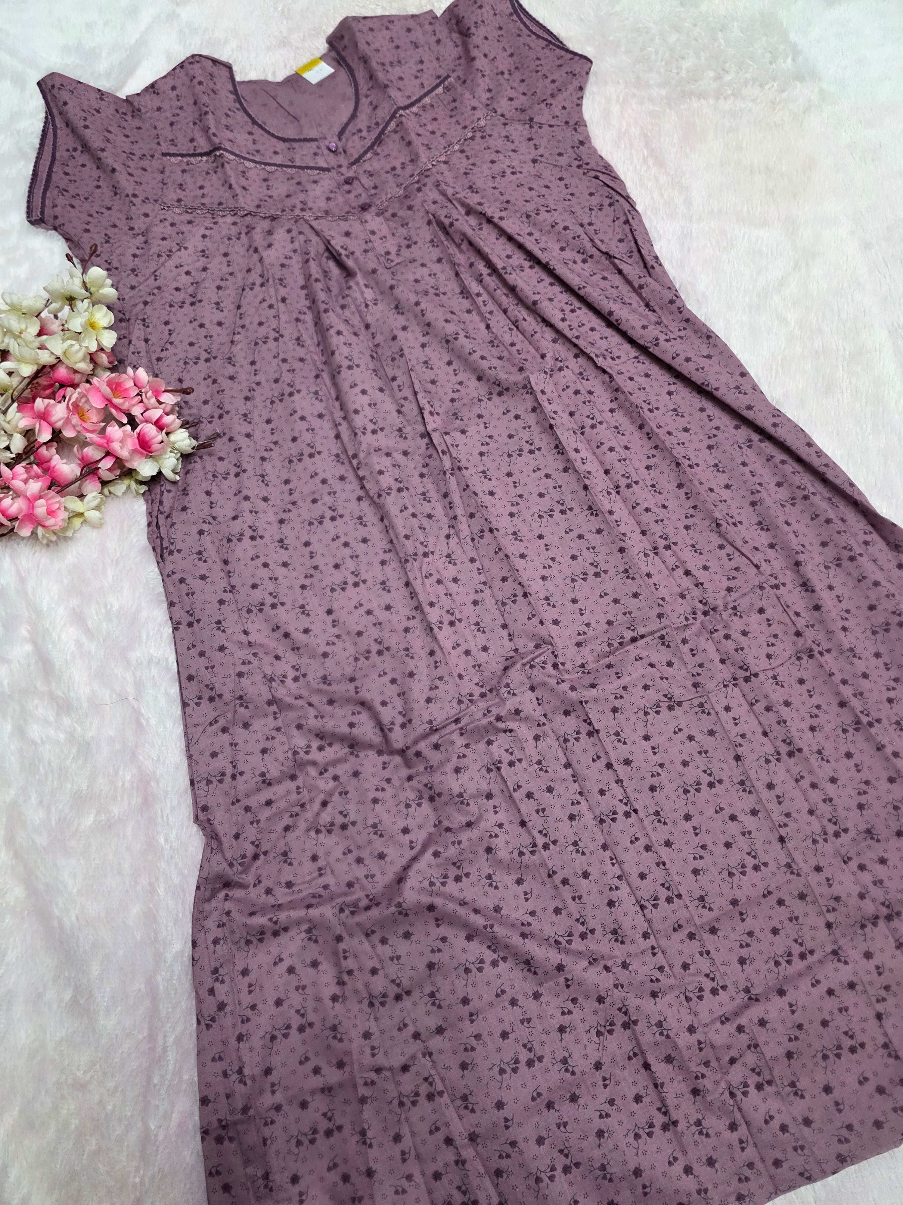 888011 Very Soft And Comfortable Night Gown with One Side Pocket - Wine