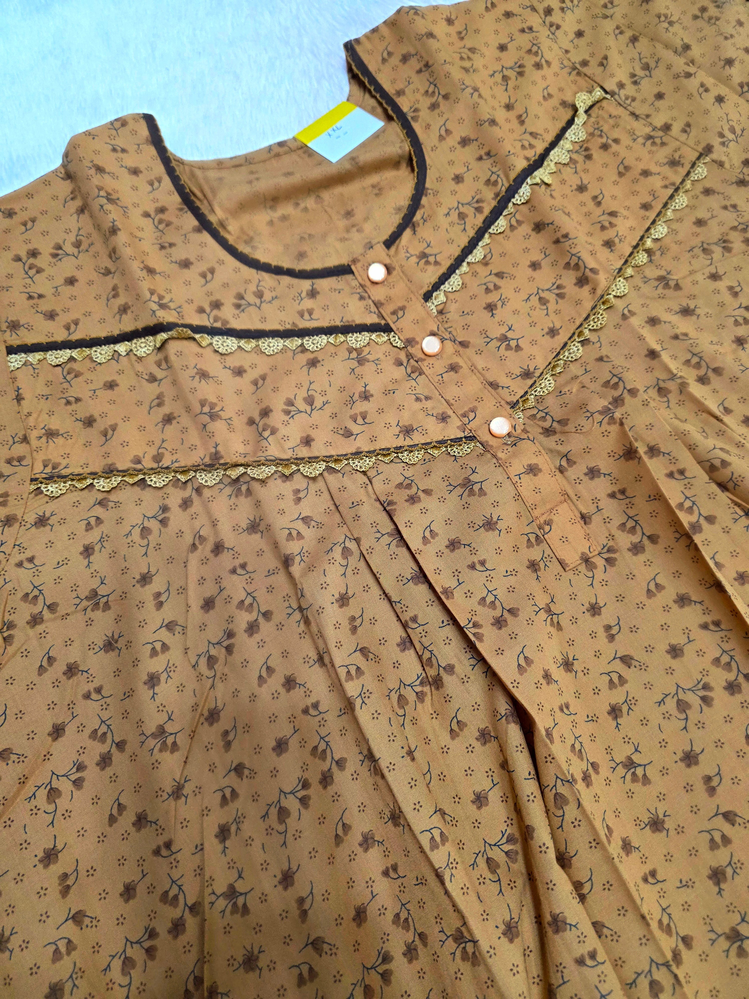 888011 Very Soft And Comfortable Night Gown with One Side Pocket - Camel