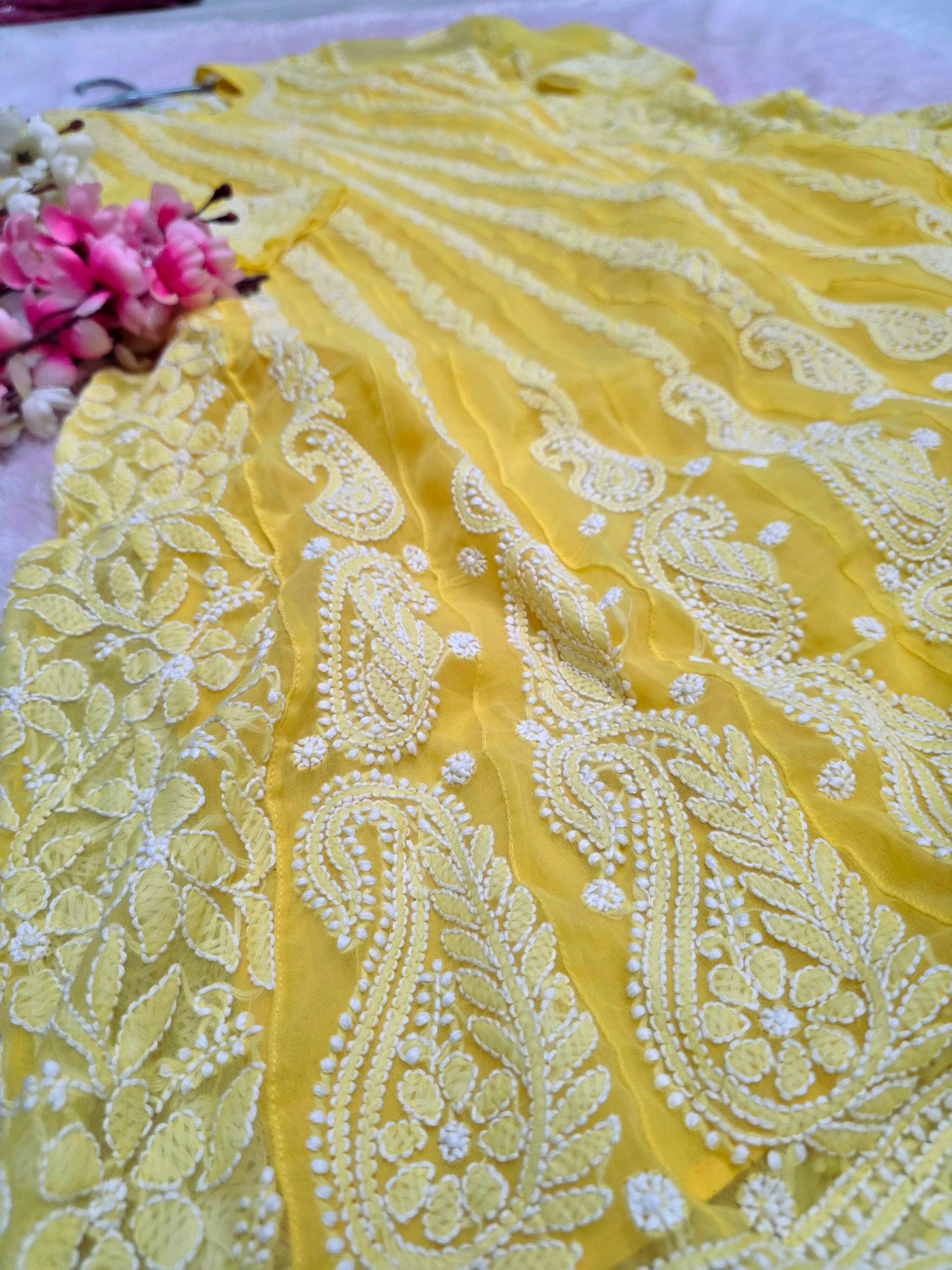 889012 Exclusive Chikankari Work Anarkali Georgette Kurti With Inner