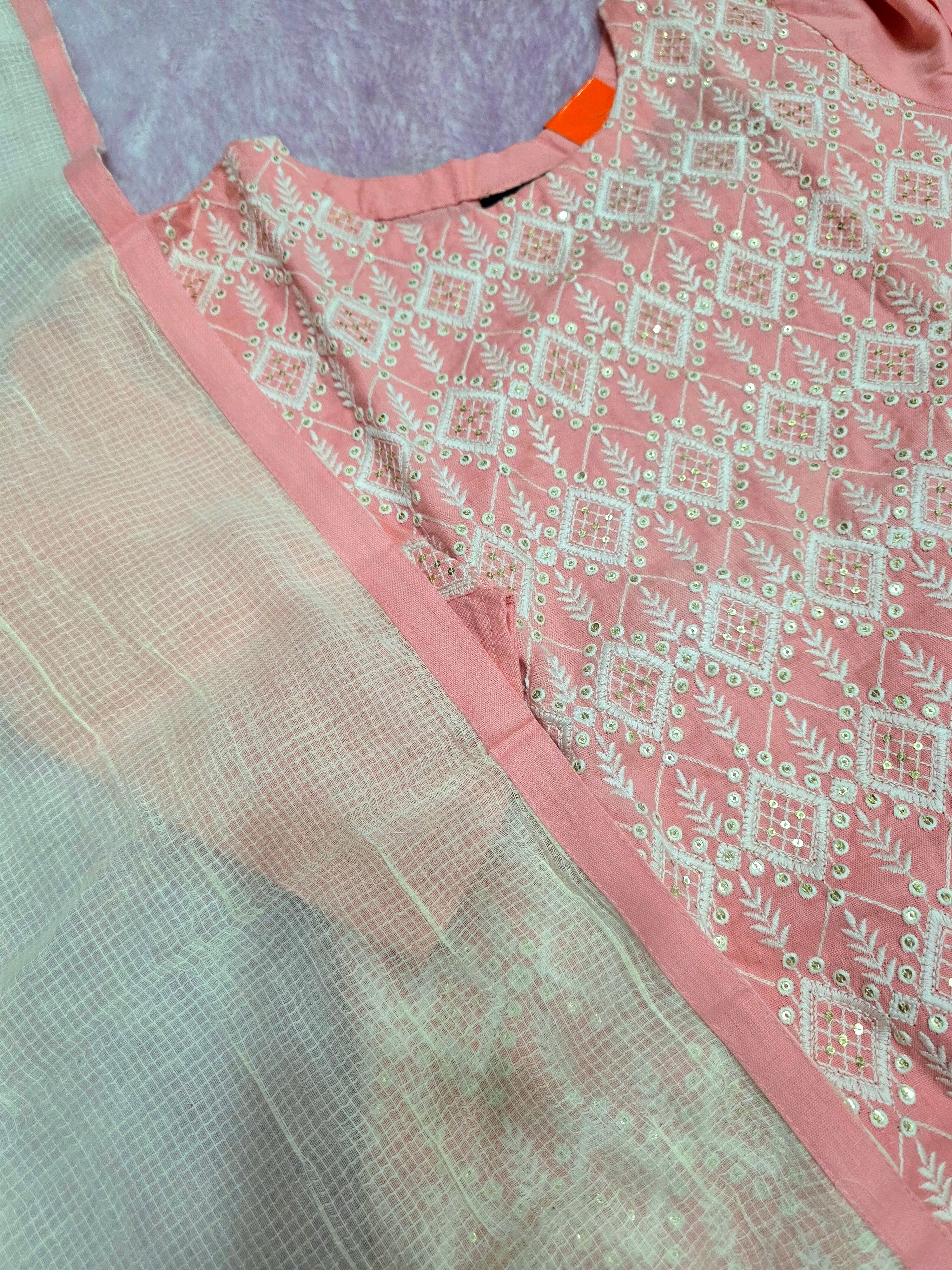 977001 Pure Cotton Kurti with Heavy Embroidery With Dupatta
