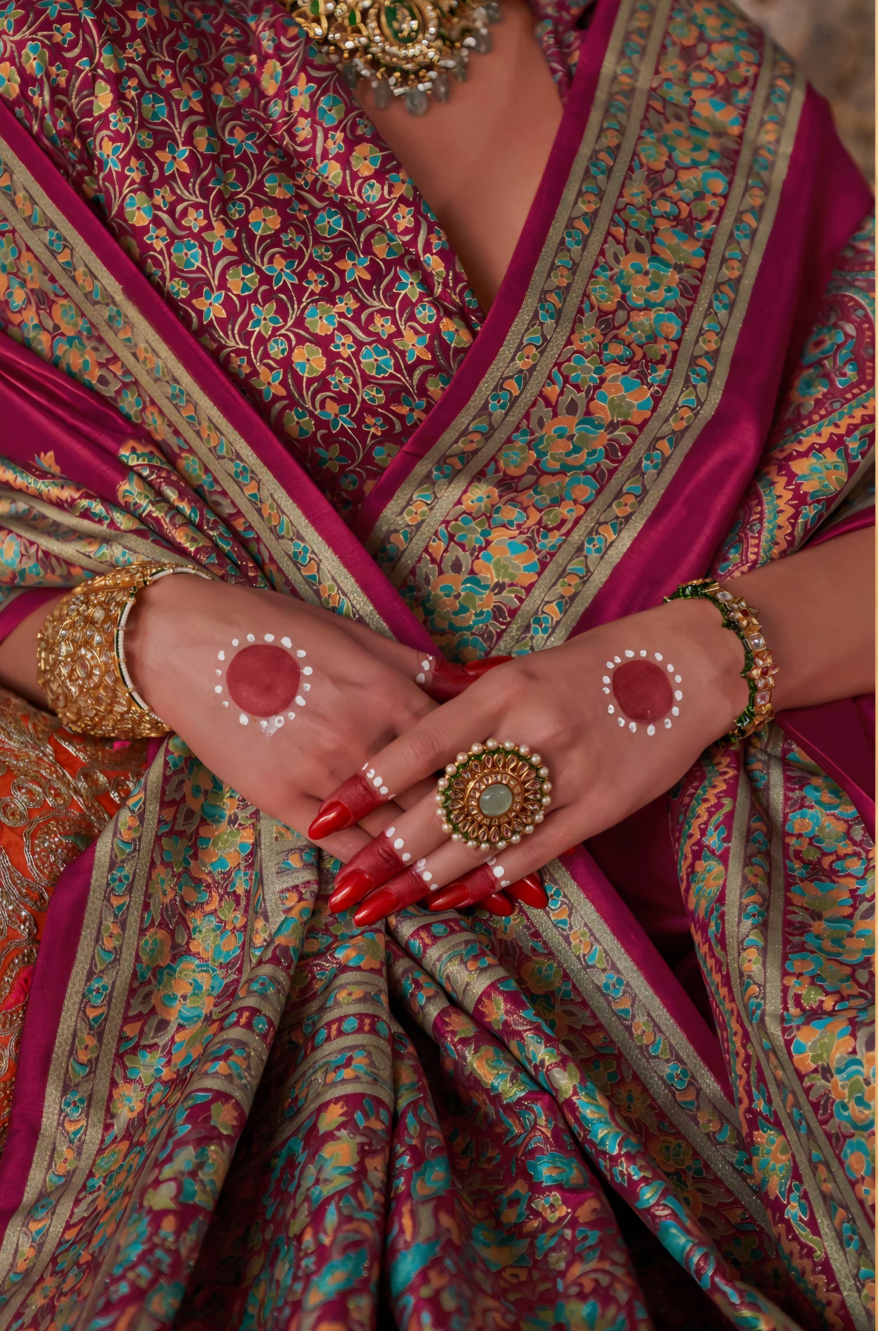 100301 Premium Kashmiri Print Silk Maroon Saree With Gold Print