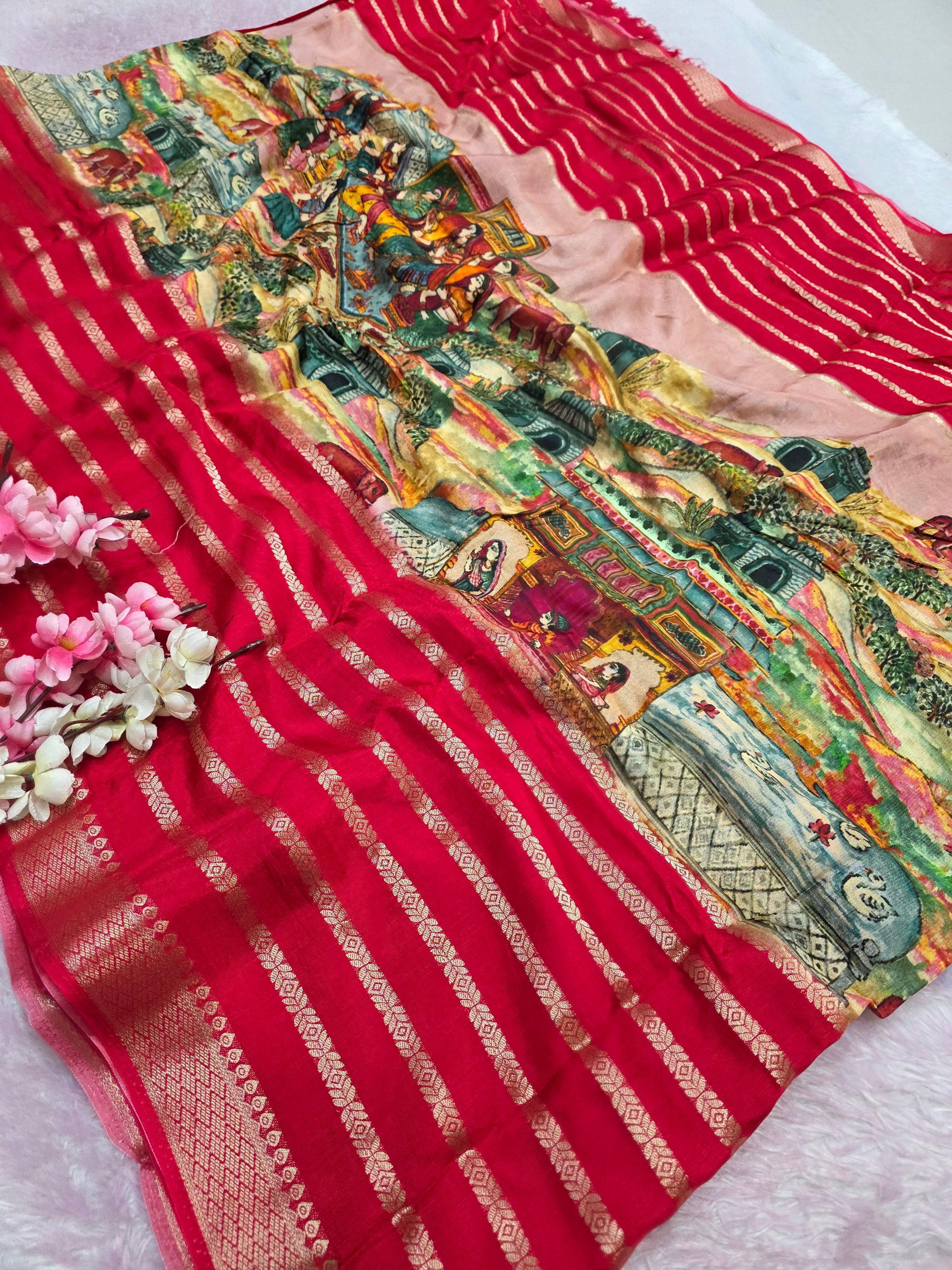 100807 Chitra Special Pure Viscos Silk Designer Rajasthani Print Saree with Zari Weaving