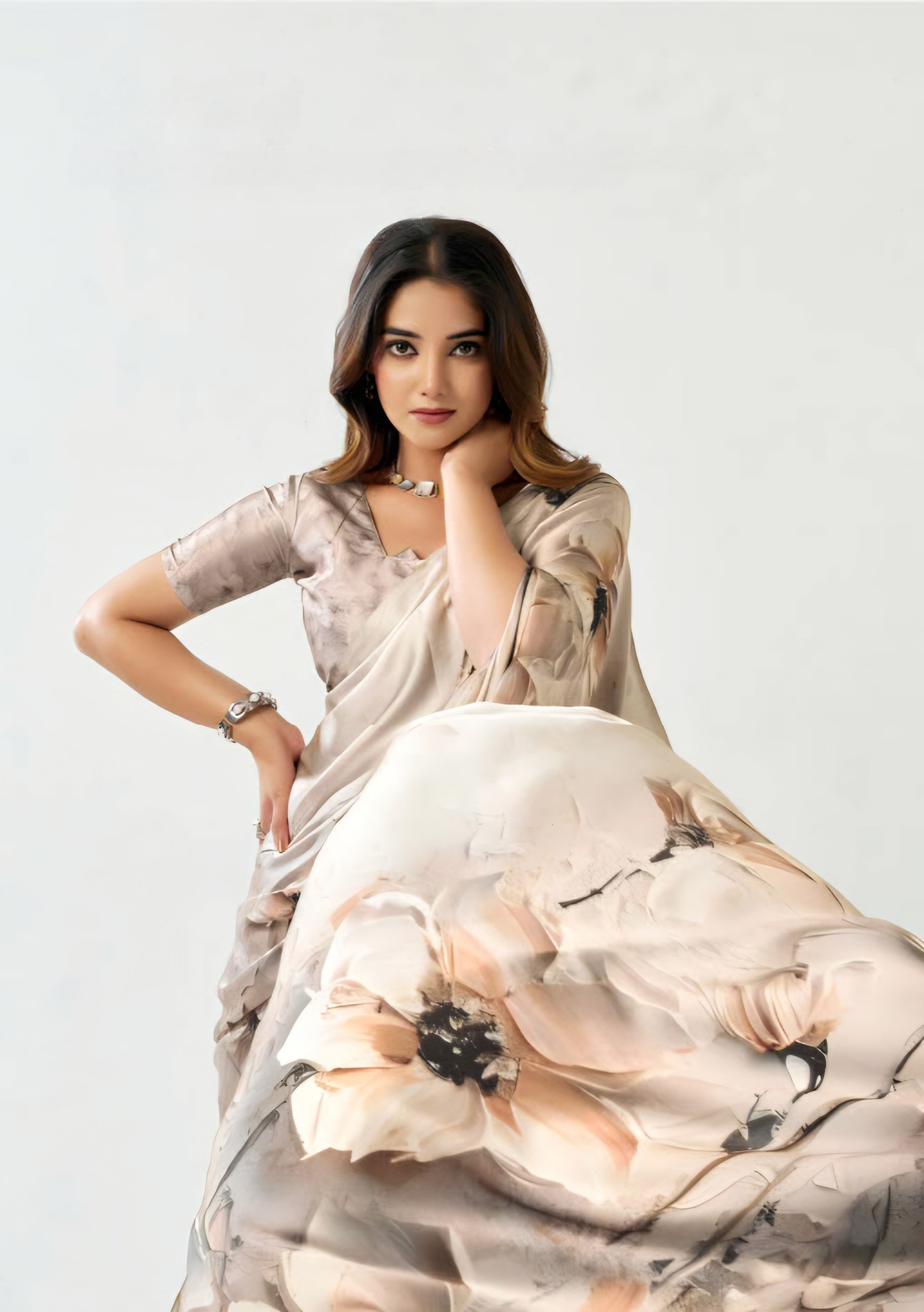 101304 Bollywood Style Digital Print Soft Semi Italian Crepe Silk Saree