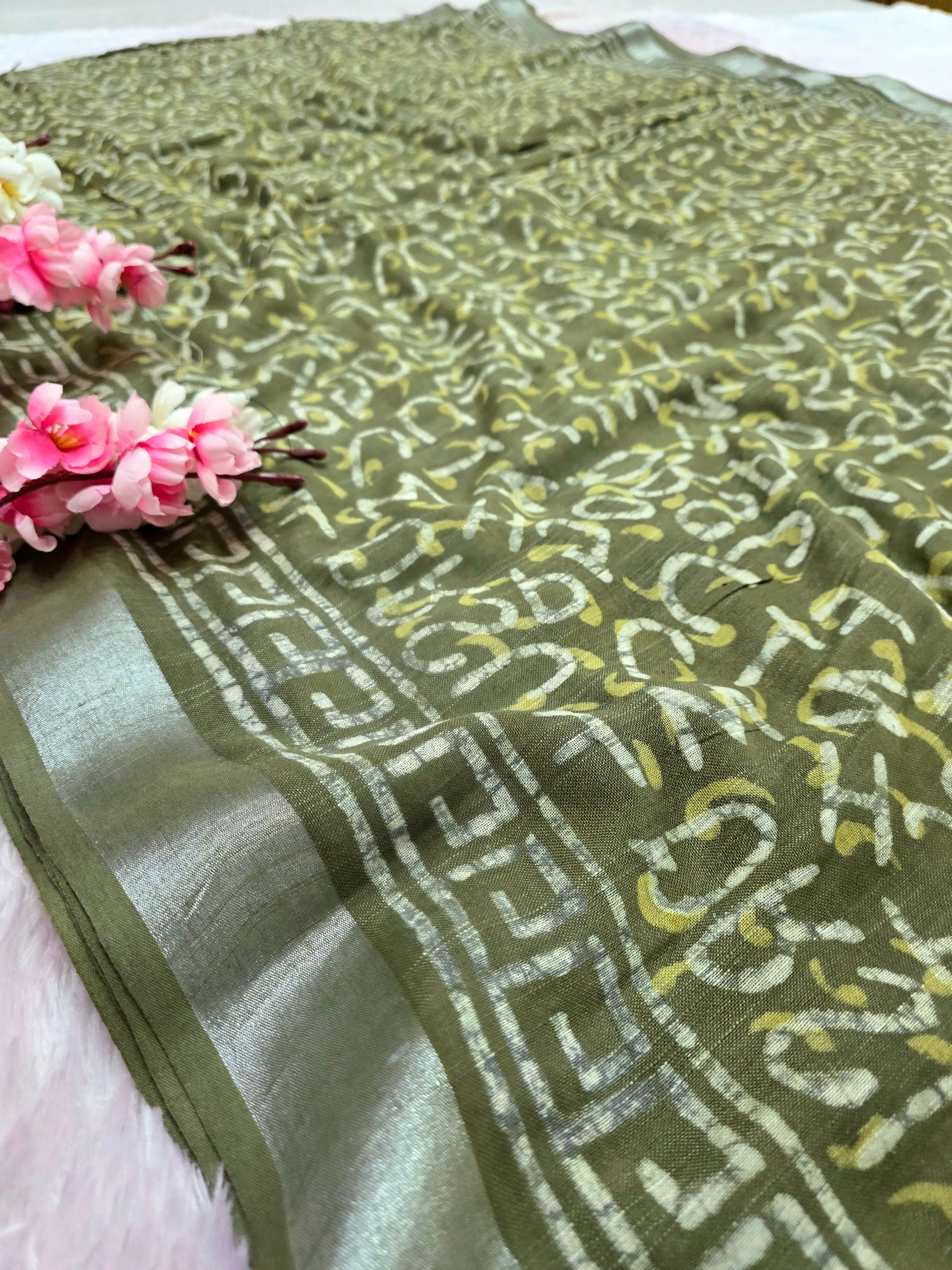 101406 Pure Rajasthani Natural Cotton Linen Hand Printed Saree