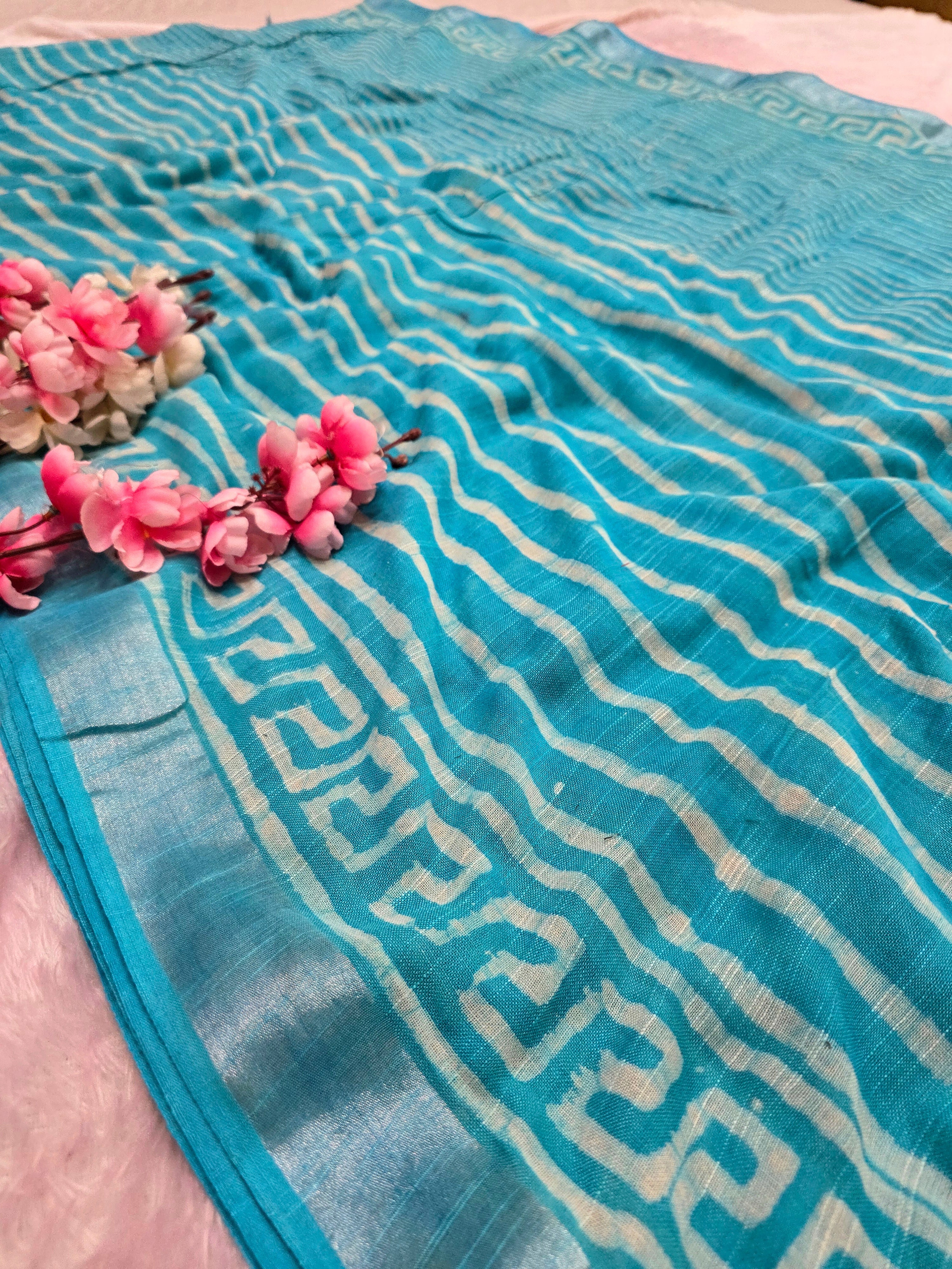 101402 Pure Rajasthani Natural Cotton Linen Hand Printed Saree