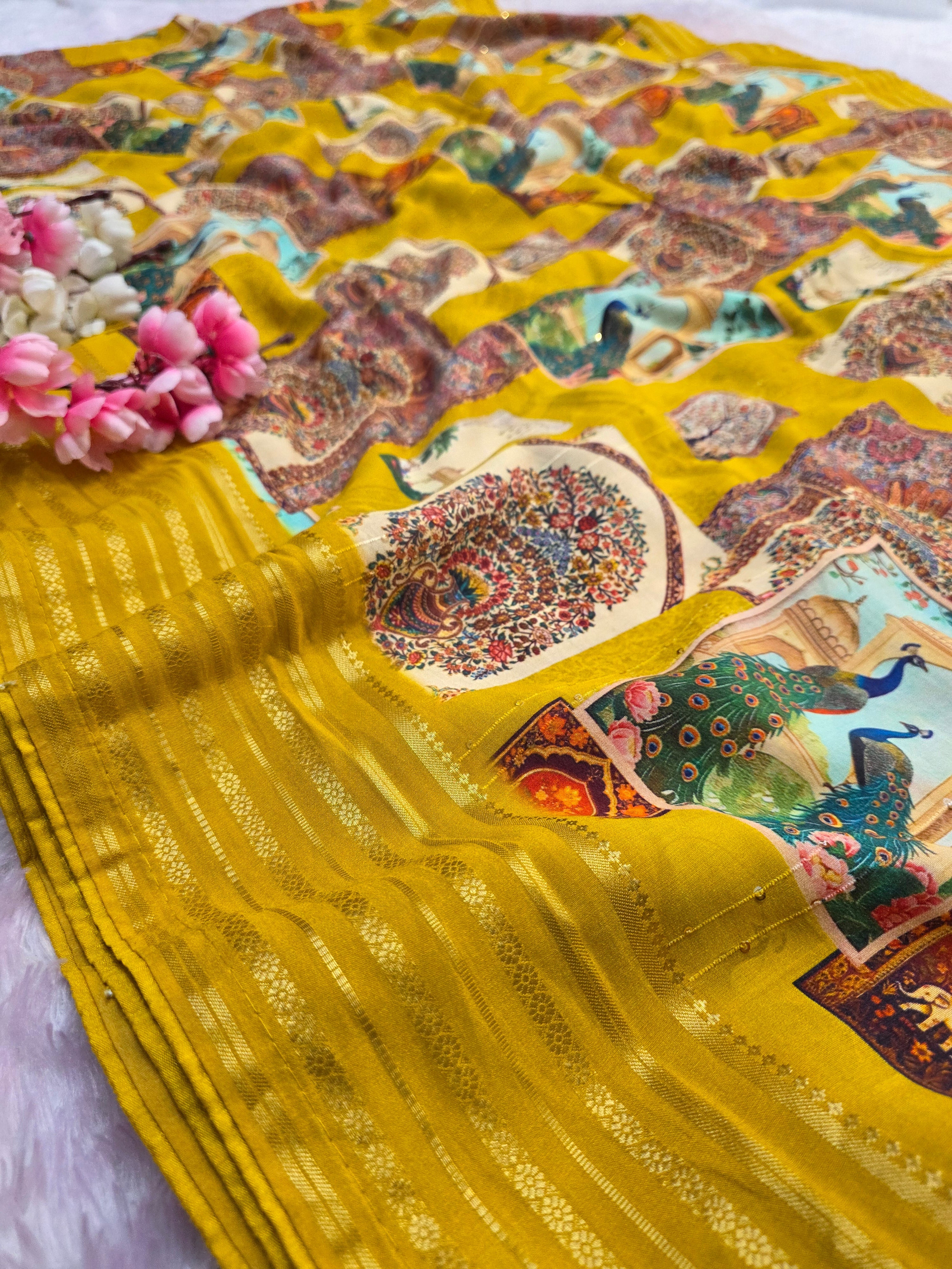 शुद्ध टसर सिल्क हाथ से बनी लेहरिया साड़ी प्रीमियम गोटापट्टी वर्क के साथ - 8837