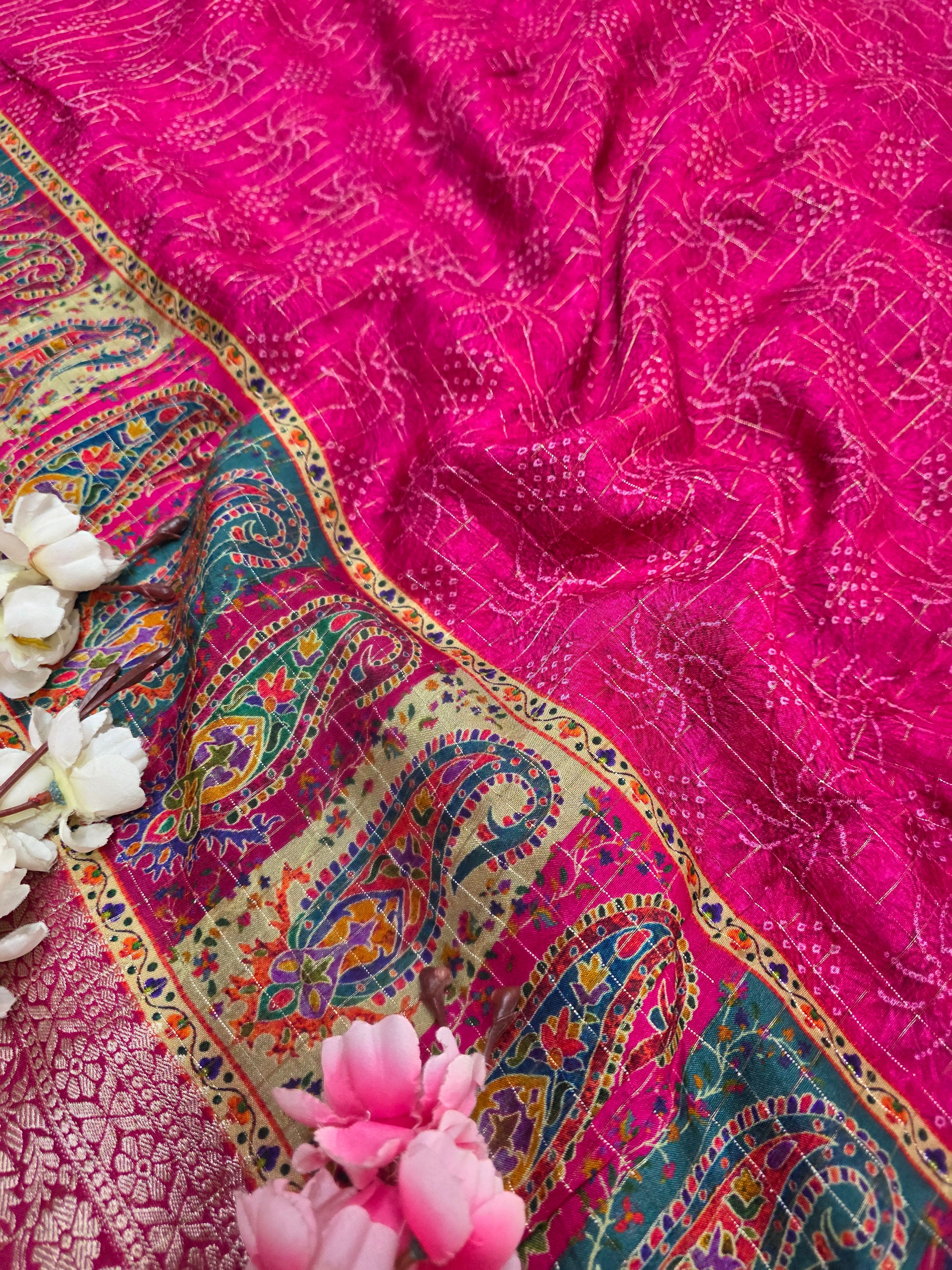 CA1027 Pure Viscose Silk Rajasthani Style Saree with Small Zari Checks and Zari Weaving Border