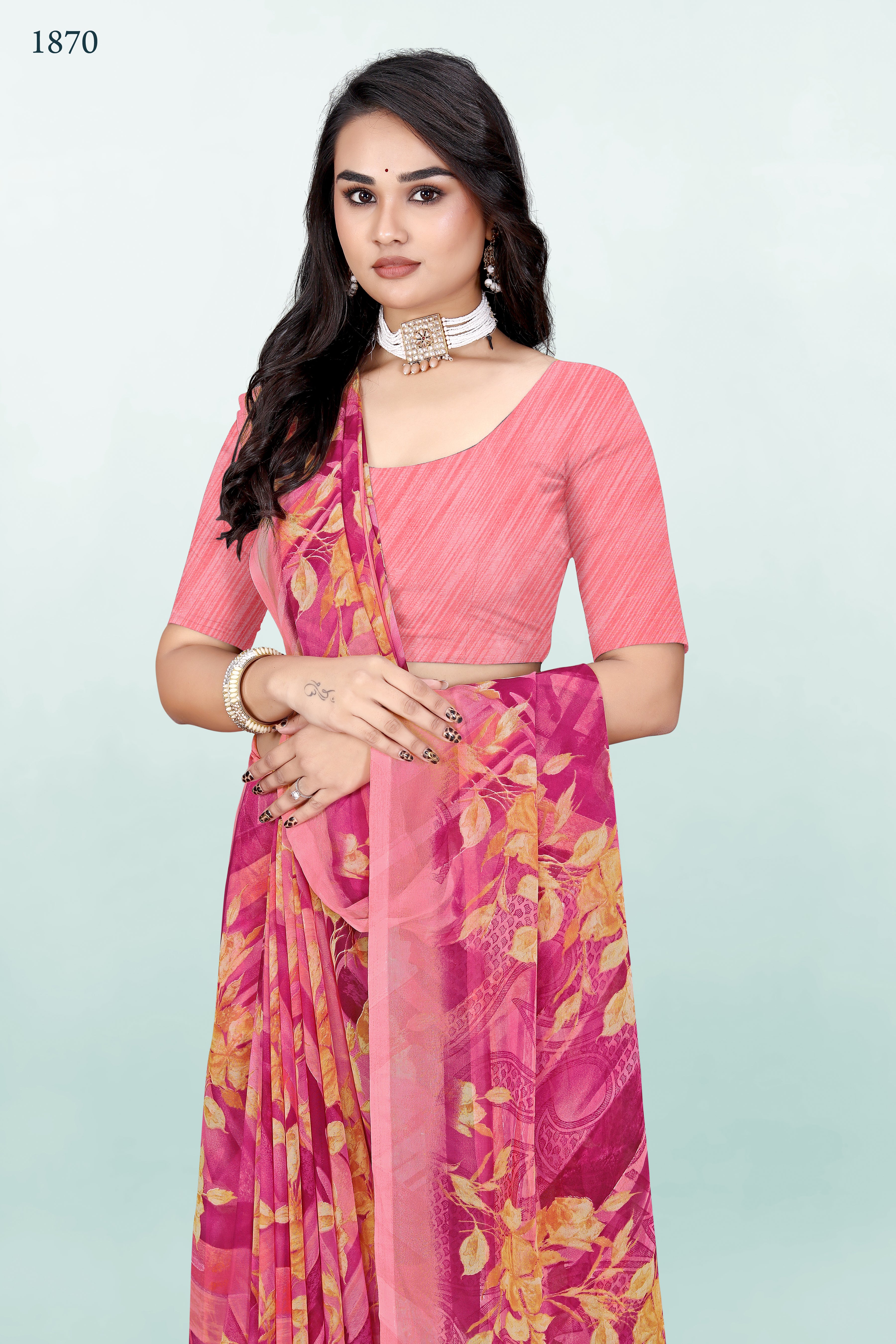 626009 हैवी जॉर्जेट डिजिटल प्रिंट साड़ी