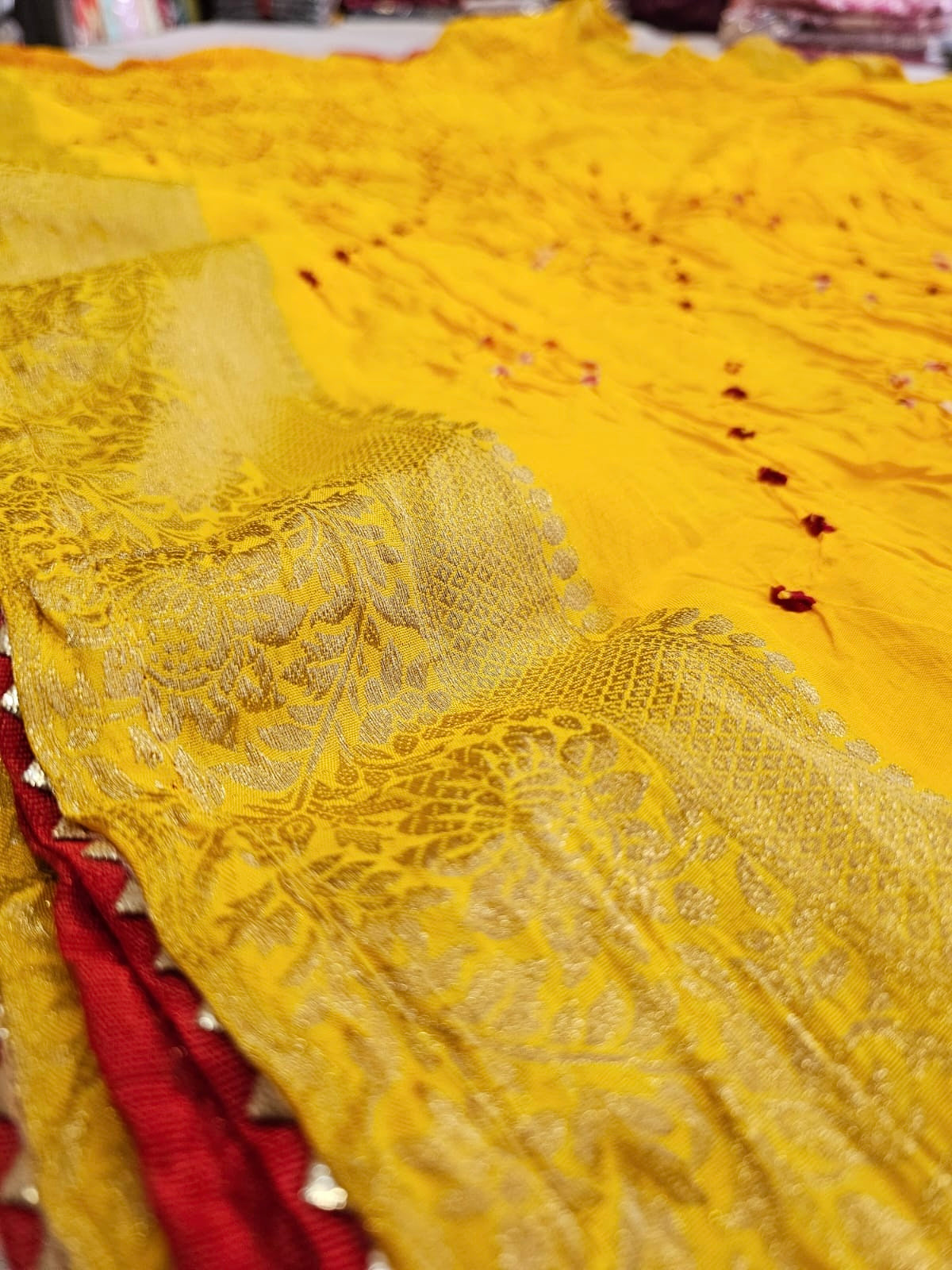 780017 Original Rajasthani Hand Bandhani Saree with Zari Work (711002) yellow