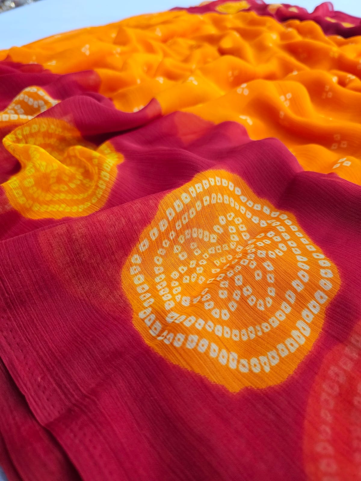 751003 Chitra Special Rajwadi Bandhani Chiffon Saree - Mango Yellow