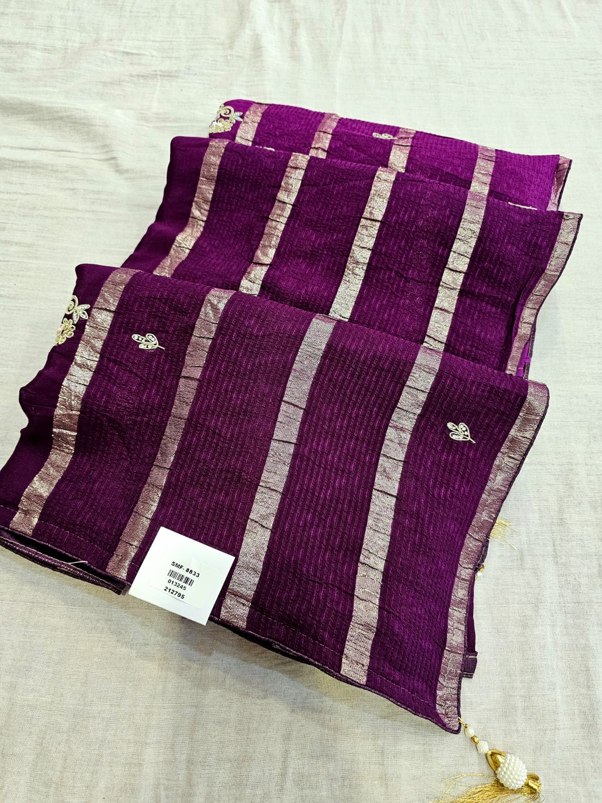 779003 Premium Chinon Crush Silk Saree With Designer Colorful Pallu and Hand Wrok (712001) purple